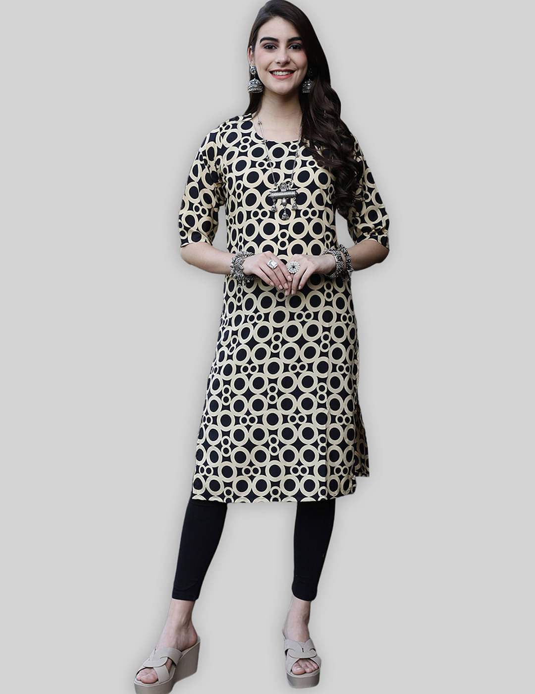 7Threads Crepe Printed Straight Women's Kurti - Black ( Pack of 1 ) 7Threads Crepe Printed Straight Women's Kurti - Black ( Pack of 1 )