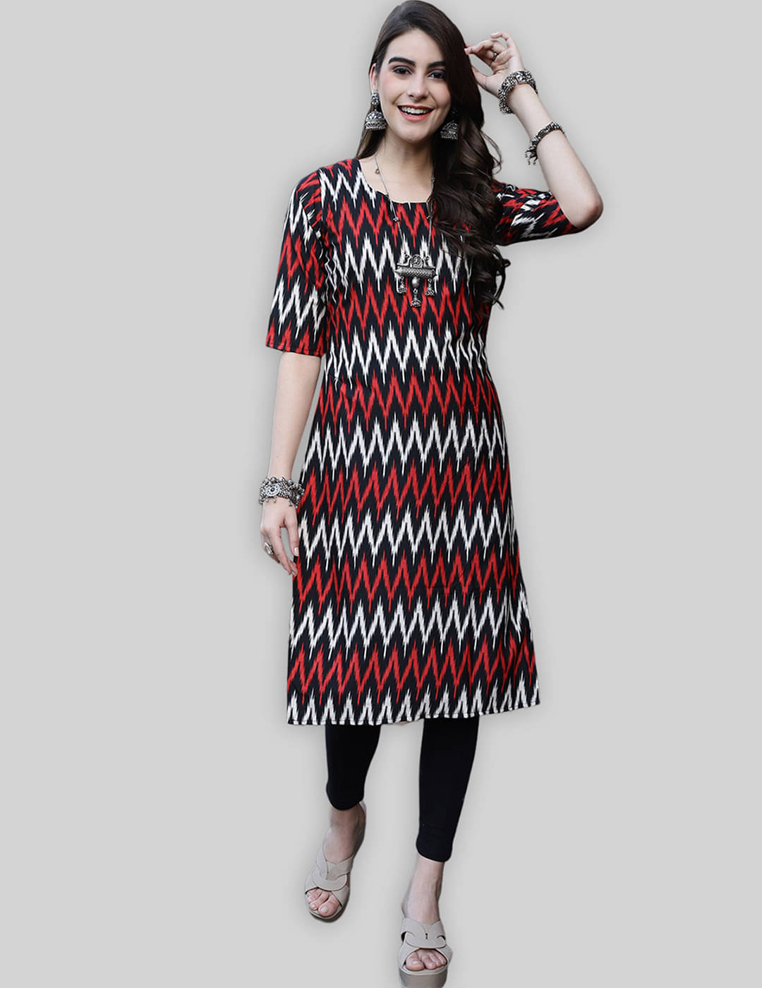     			7Threads Crepe Printed Straight Women's Kurti - Red ( Pack of 1 )