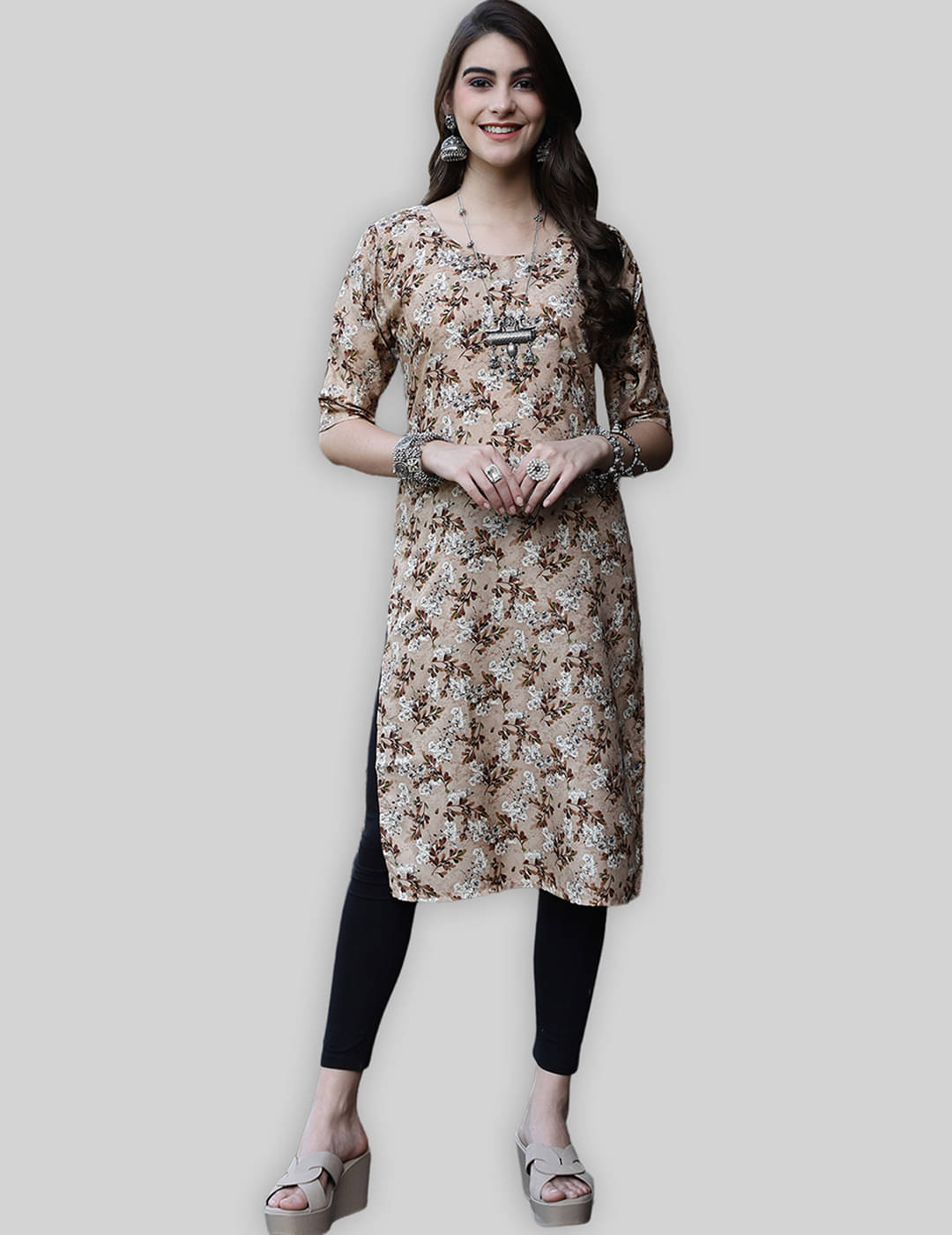 7Threads Crepe Printed Straight Women's Kurti - Beige ( Pack of 1 ) 7Threads Crepe Printed Straight Women's Kurti - Beige ( Pack of 1 )