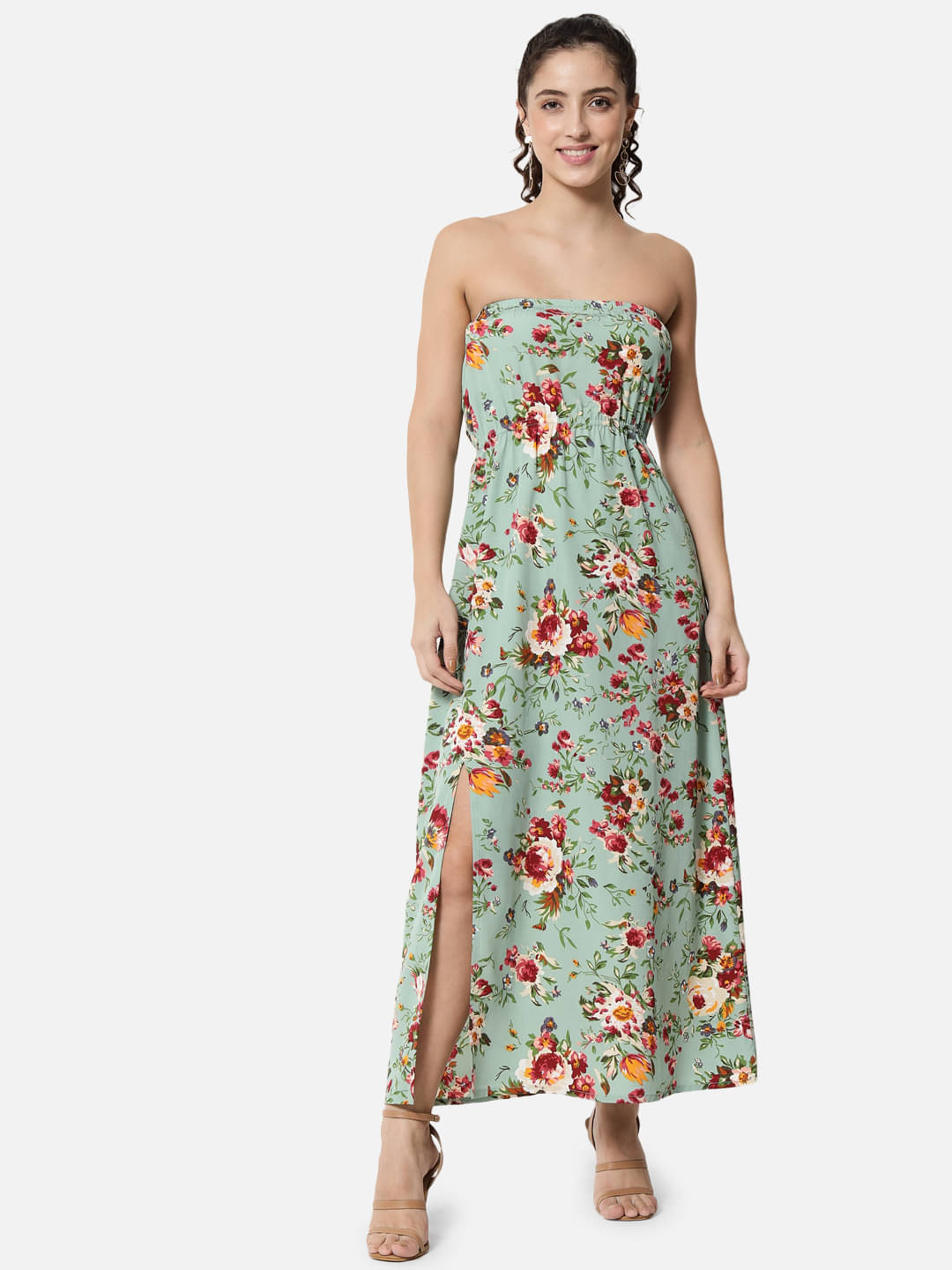 ALL WAYS YOU Women Polyester Printed Asymmetric Dress ( Green ) ALL WAYS YOU Women Polyester Printed Asymmetric Dress ( Green )