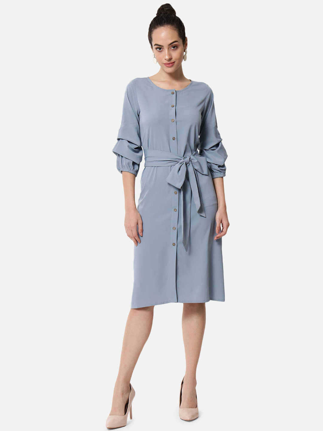 ALL WAYS YOU Women Crepe Solid Shirt Dress ( Blue ) ALL WAYS YOU Women Crepe Solid Shirt Dress ( Blue )