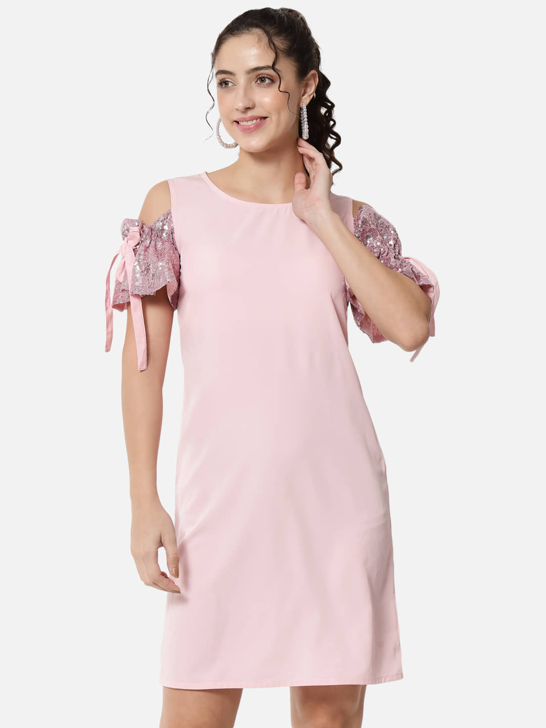ALL WAYS YOU Women Crepe Solid Shirt Dress ( Pink )
