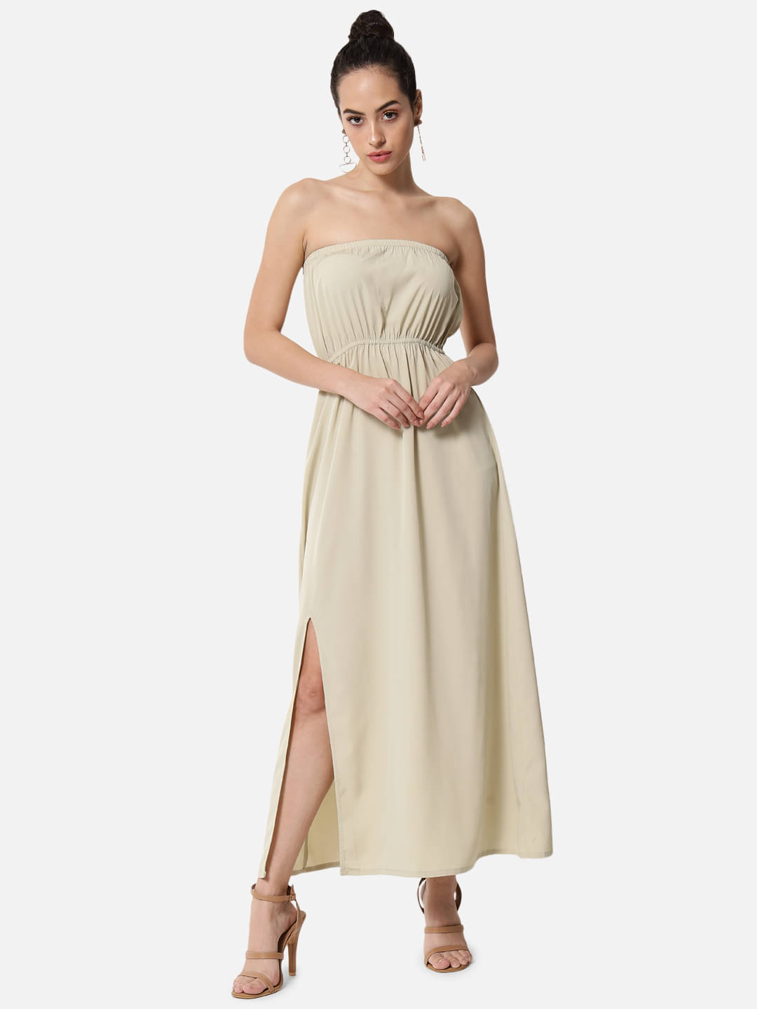 ALL WAYS YOU Women Polyester Solid Empire Dress ( Beige ) ALL WAYS YOU Women Polyester Solid Empire Dress ( Beige )