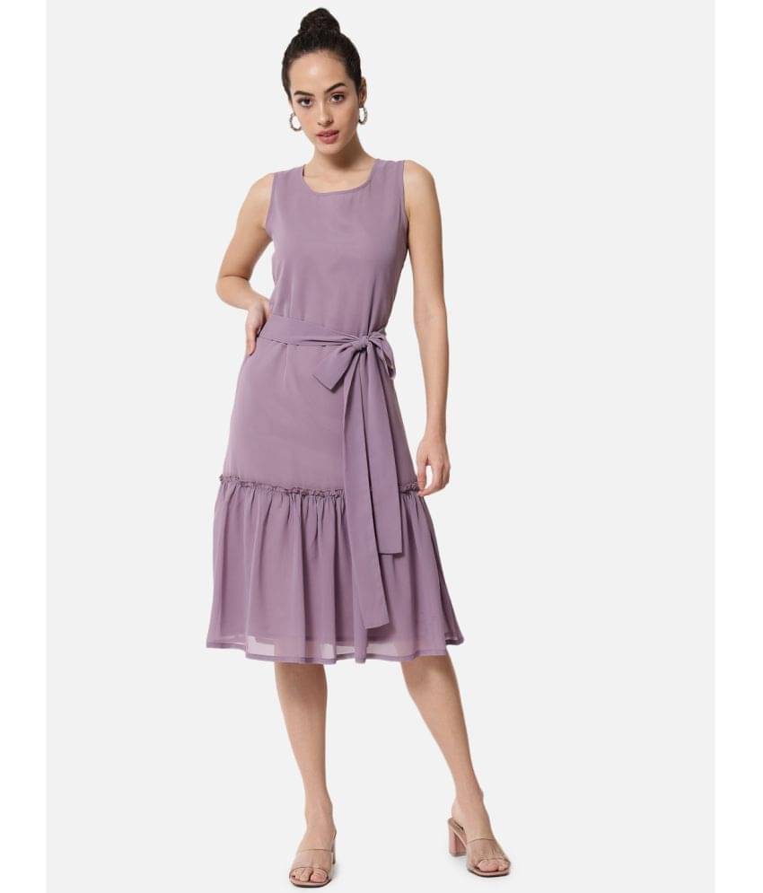     			ALL WAYS YOU Women Georgette Solid Fit & Flare Dress ( Purple )