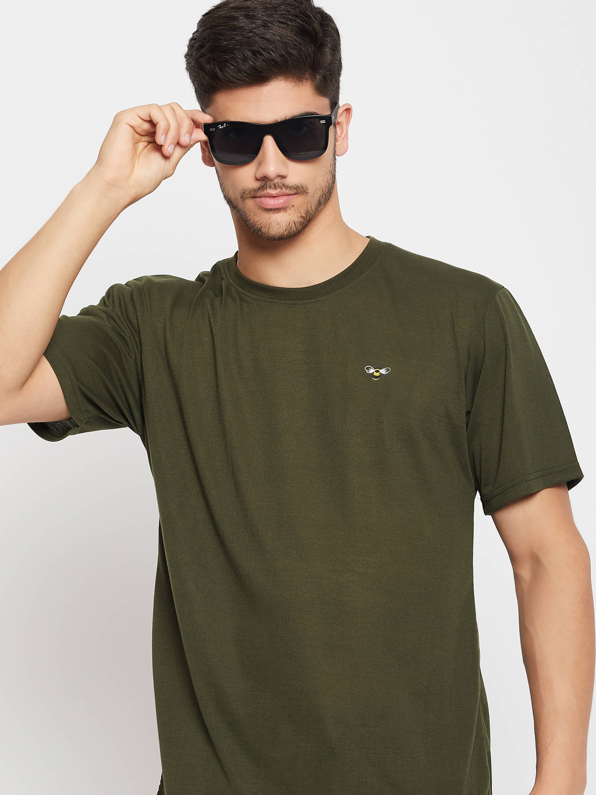 Auxamis Pack of 1 Cotton Blend Regular Fit Men's T-Shirt ( Olive )     			Auxamis Pack of 1 Cotton Blend Regular Fit Men's T-Shirt ( Olive )