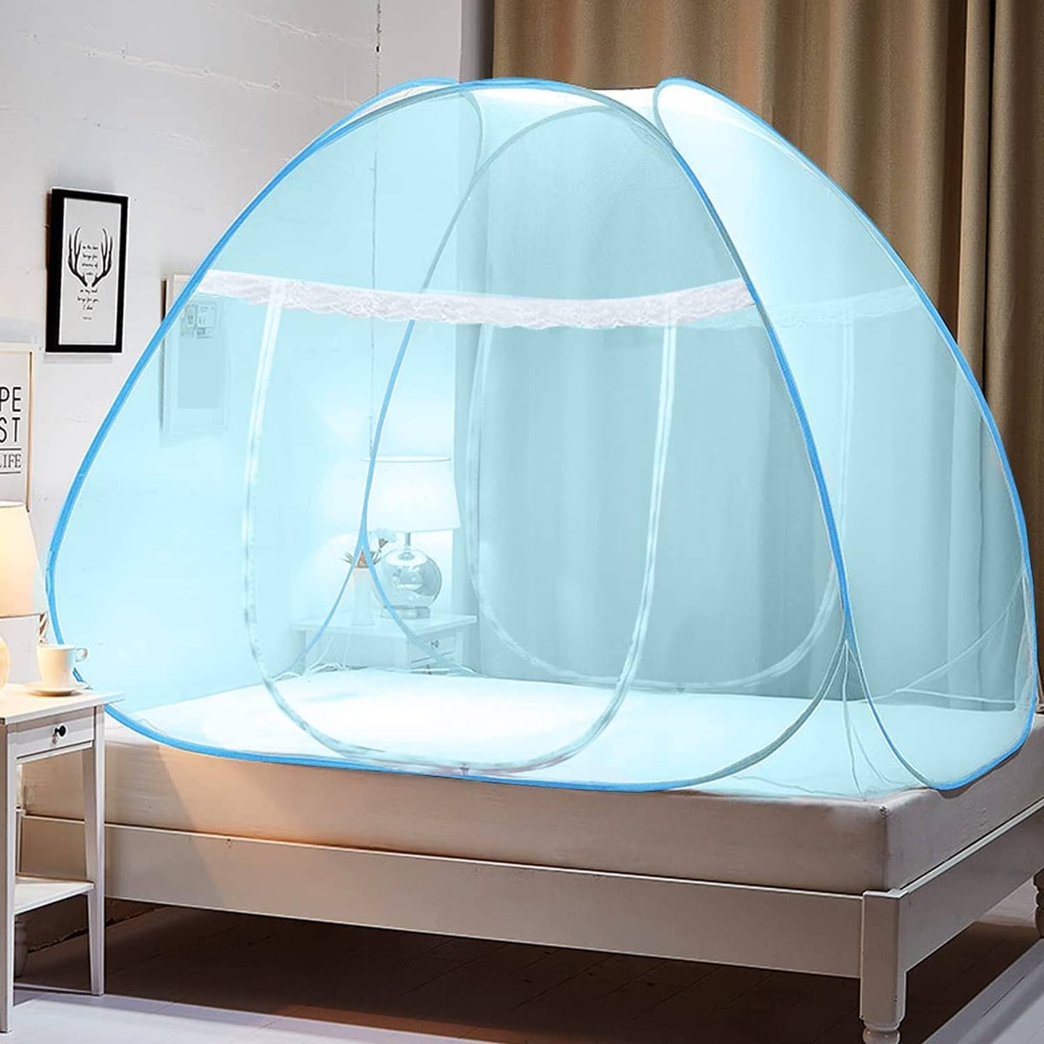 Evafly - Blue Polycotton Tent Mosquito Net, Machardani ( Pack of 1 )