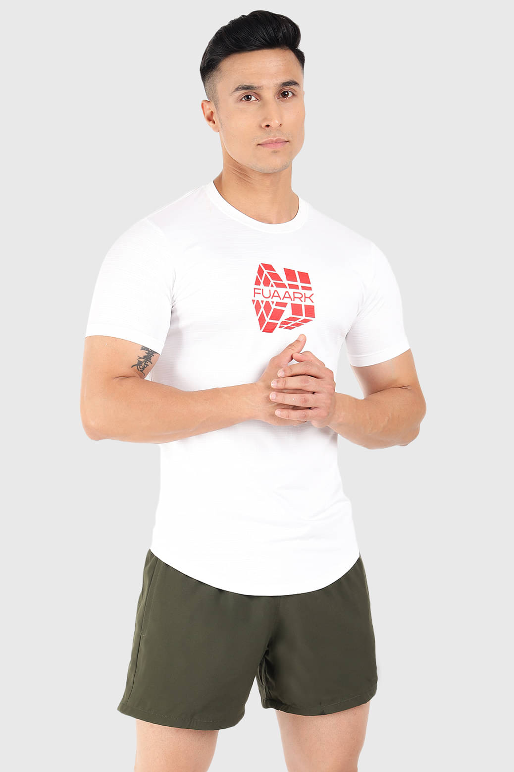 Fuaark White Polyester Slim Fit Men's Sports T-Shirt ( Pack of 1 )     			Fuaark White Polyester Slim Fit Men's Sports T-Shirt ( Pack of 1 )