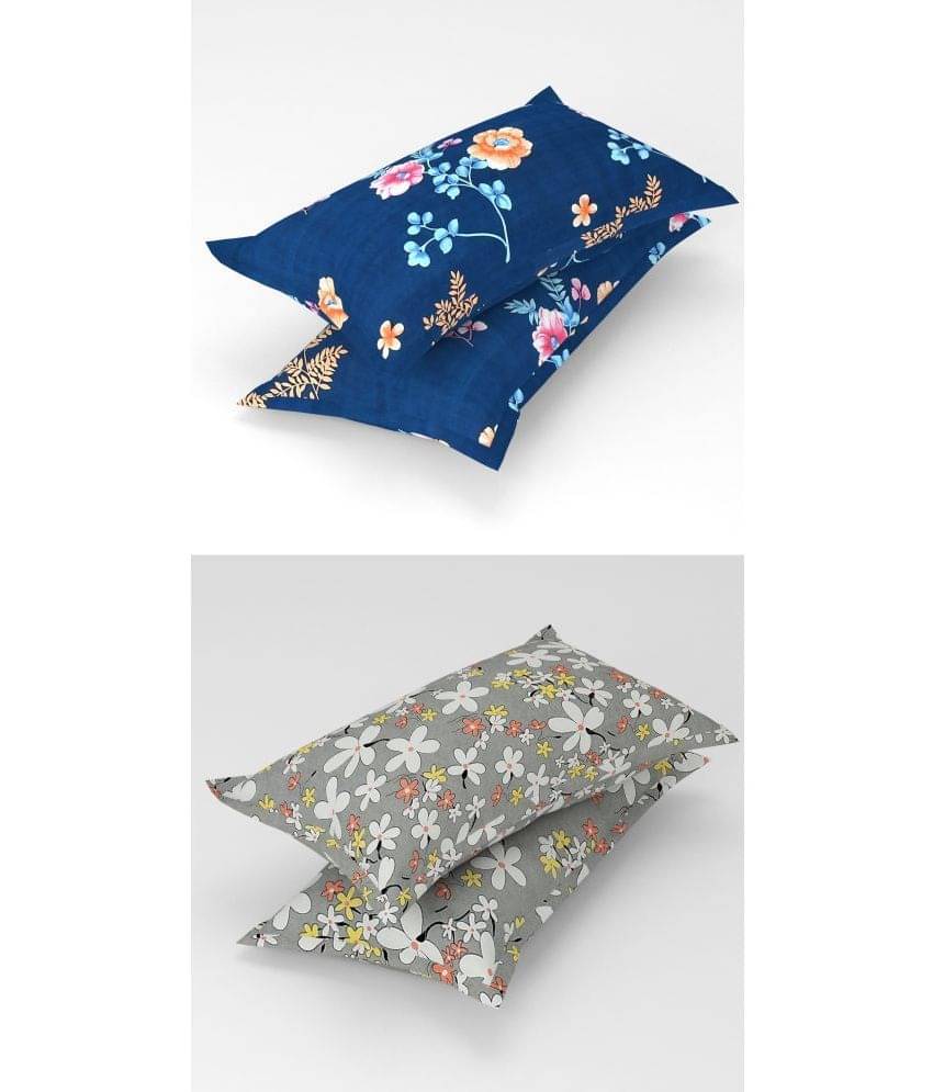     			Homefab India - Pack of 4 Microfiber Floral Printed Standard Size Pillow Cover ( 66.04 cm(26) x 43.18 cm(17) ) - Multi-Colour