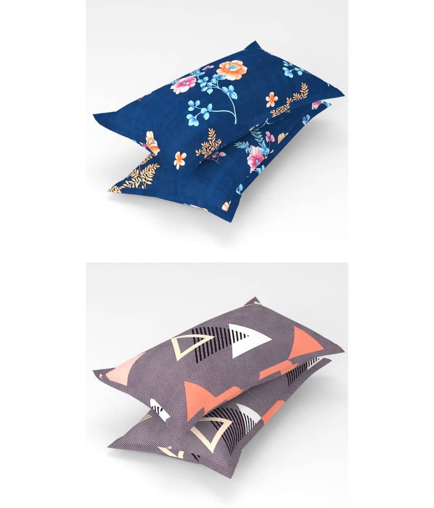 Homefab India - Pack of 4 Microfiber Floral Printed Standard Size Pillow Cover ( 66.04 cm(26) x 43.18 cm(17) ) - Multi-Colour