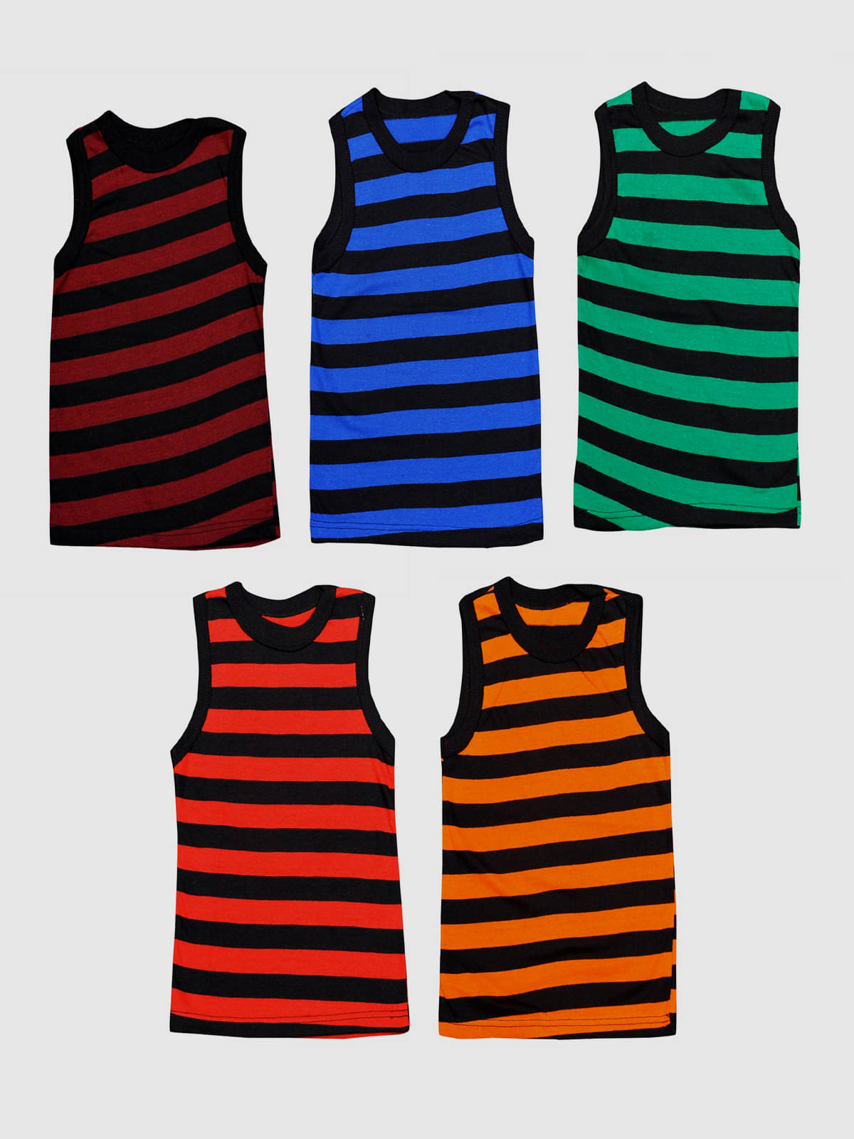 MRB Multi Color Cotton Blend Striped Boys Vest ( Pack of 5 ) MRB Multi Color Cotton Blend Striped Boys Vest ( Pack of 5 )
