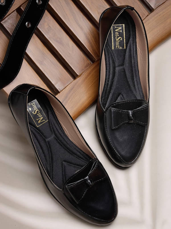     			NATSHUZ Black Women's Casual Ballerinas