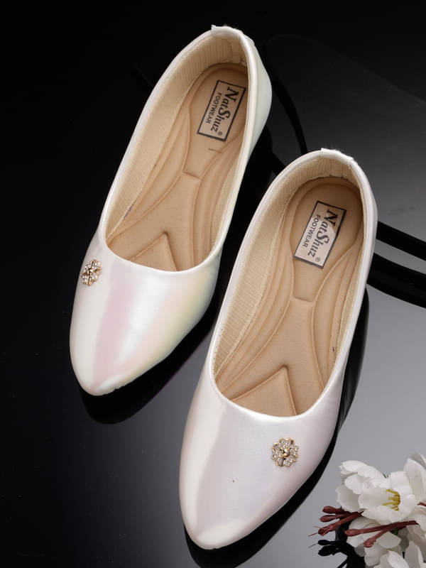     			NATSHUZ Silver Women's Casual Ballerinas