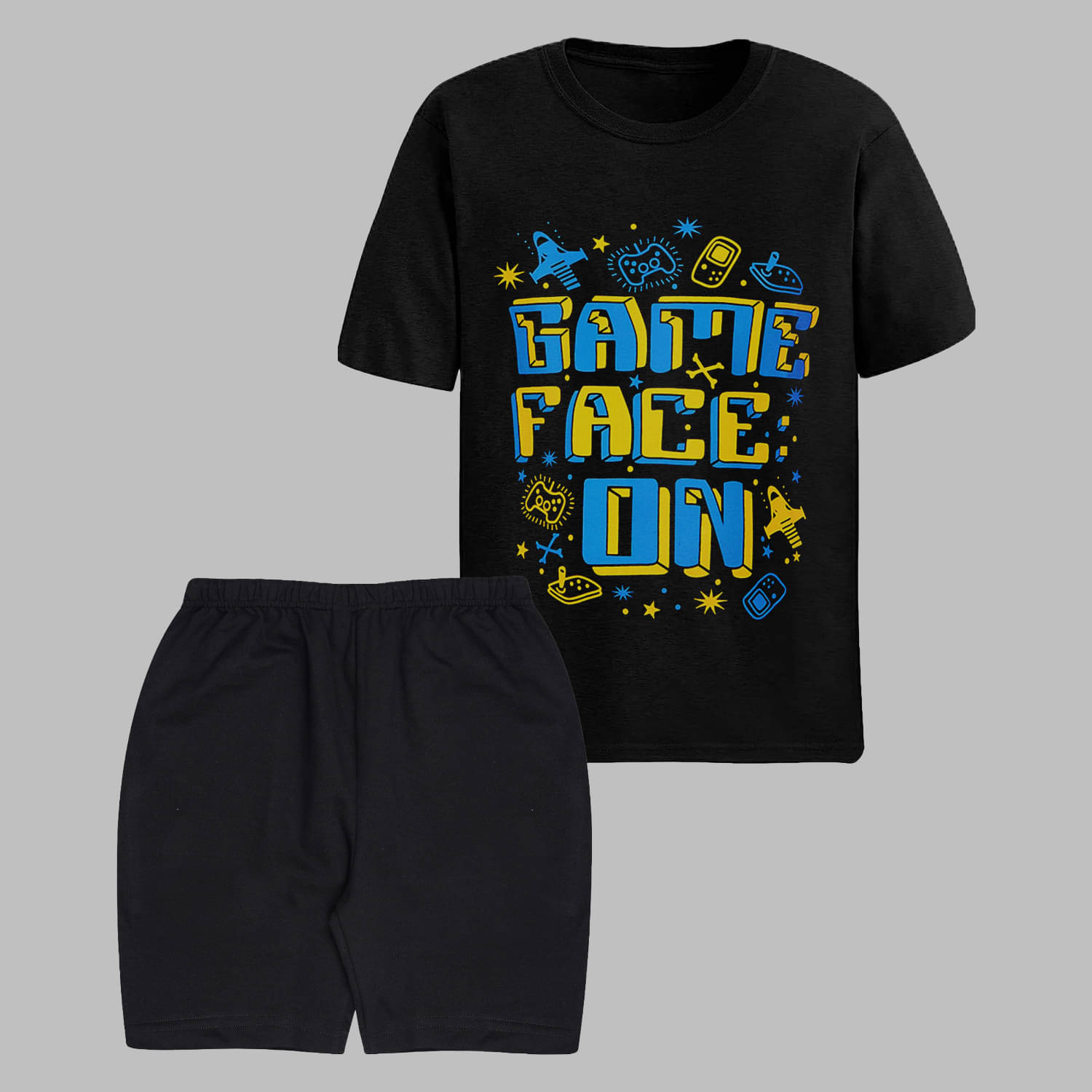    			Santee Pack of 1 Boys Cotton Blend T-Shirt & Shorts Set ( Black )