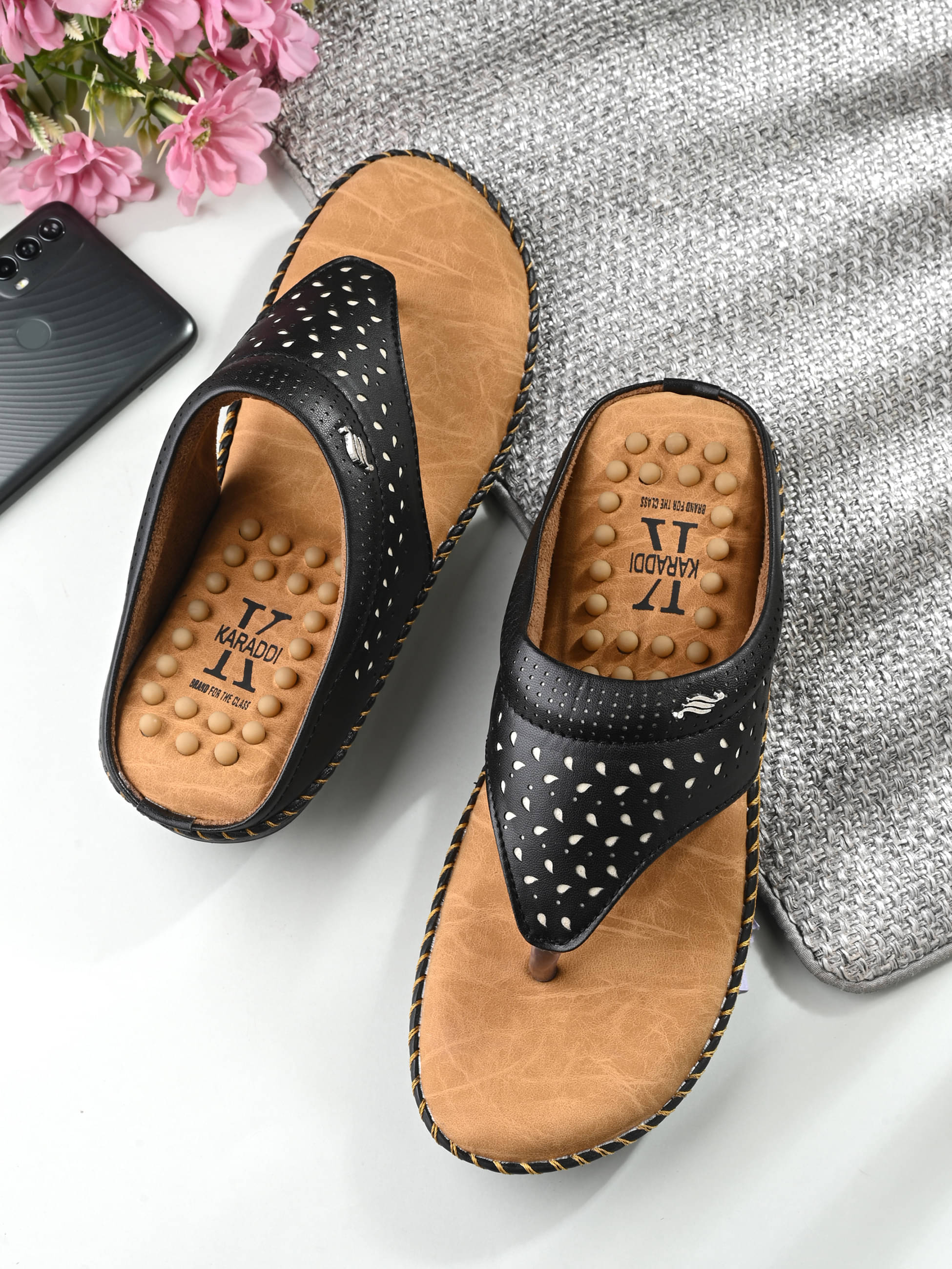     			KARADDI Black Women's Flats