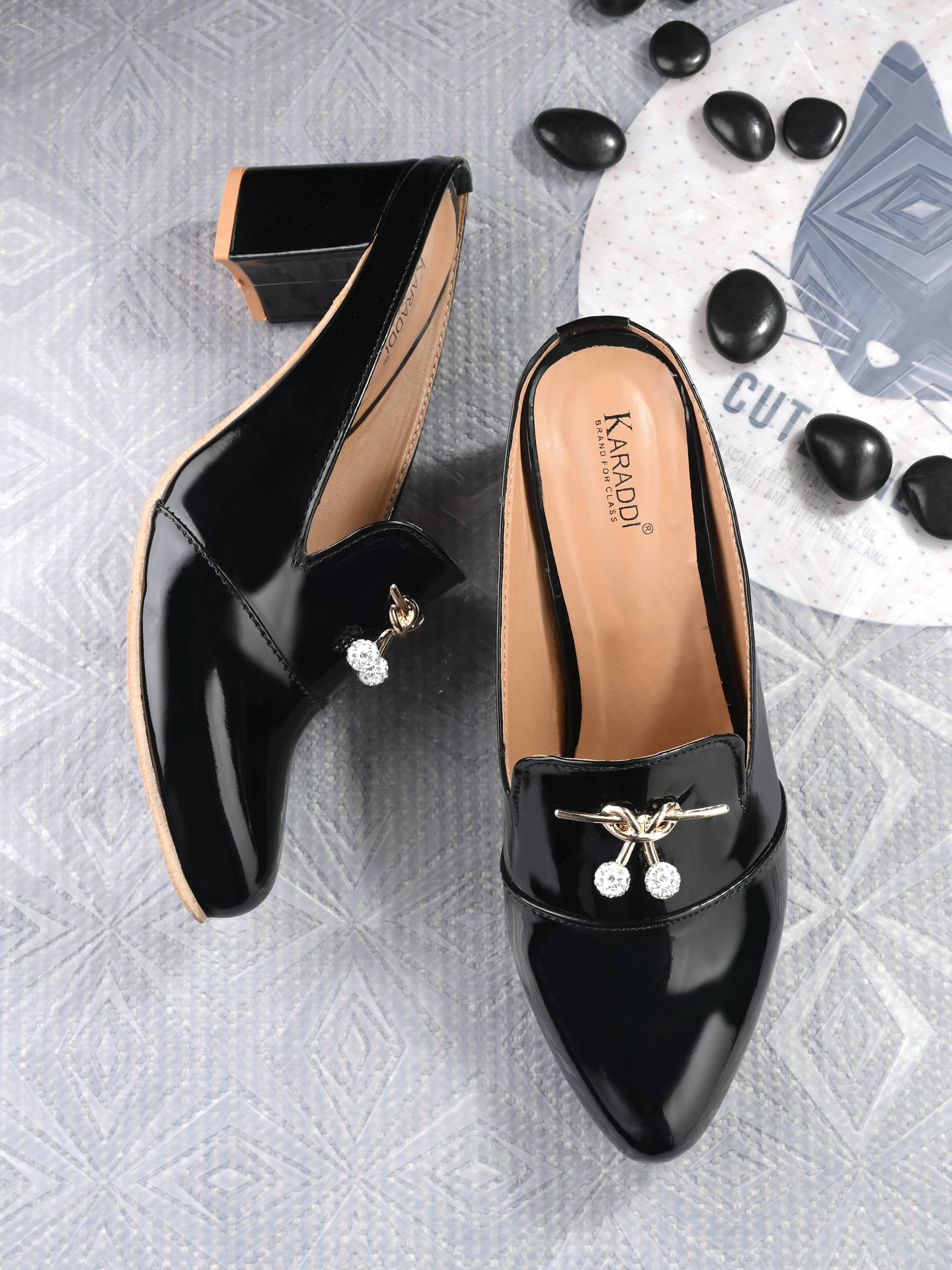     			KARADDI Black Women's Mules Heels
