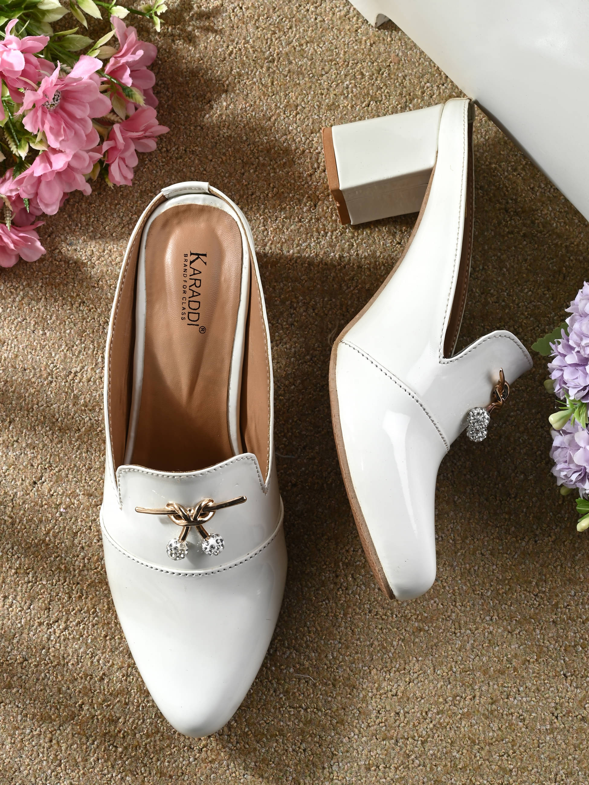     			KARADDI White Women's Mules Heels