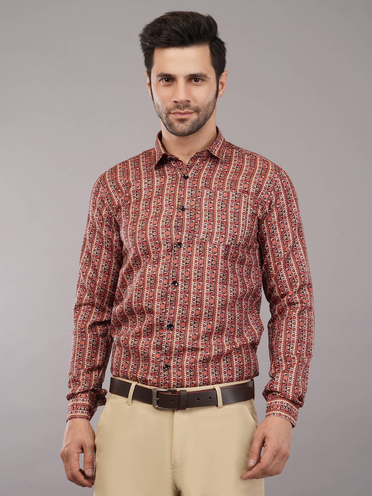     			Tu-Good Cotton Blend Regular Fit Printed Full Sleeves Men's Casual Shirt - Maroon ( Pack of 1 )