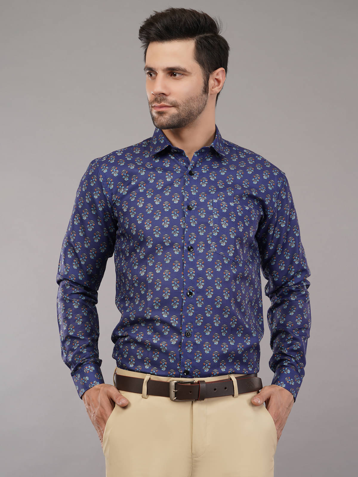     			Tu-Good Cotton Blend Regular Fit Printed Full Sleeves Men's Casual Shirt - Navy Blue ( Pack of 1 )