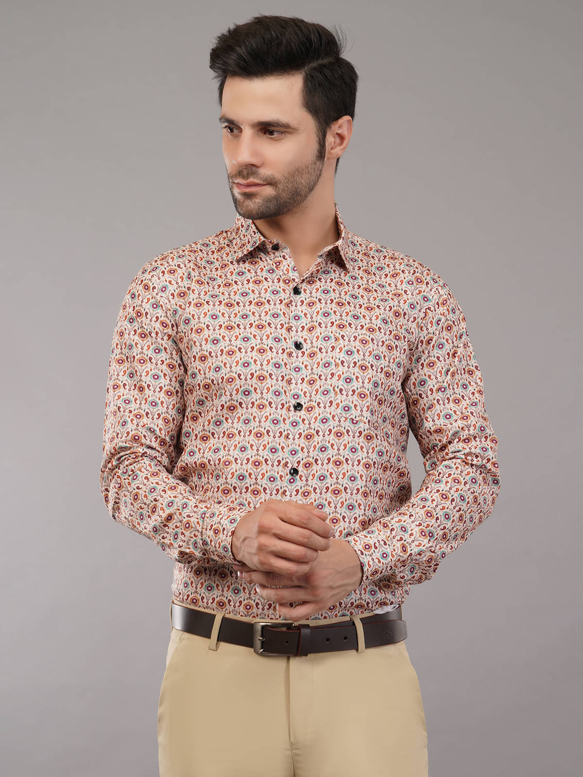     			Tu-Good Cotton Blend Regular Fit Printed Full Sleeves Men's Casual Shirt - Cream ( Pack of 1 )