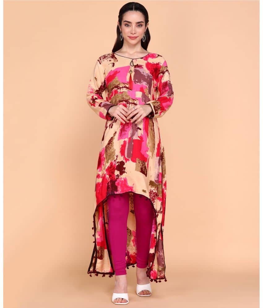 silky style Rayon Printed Asymmetrical Women's Kurti - Pink ( Pack of 1 ) - Kurtis, Tunics | Buy online on ZillyBuy
