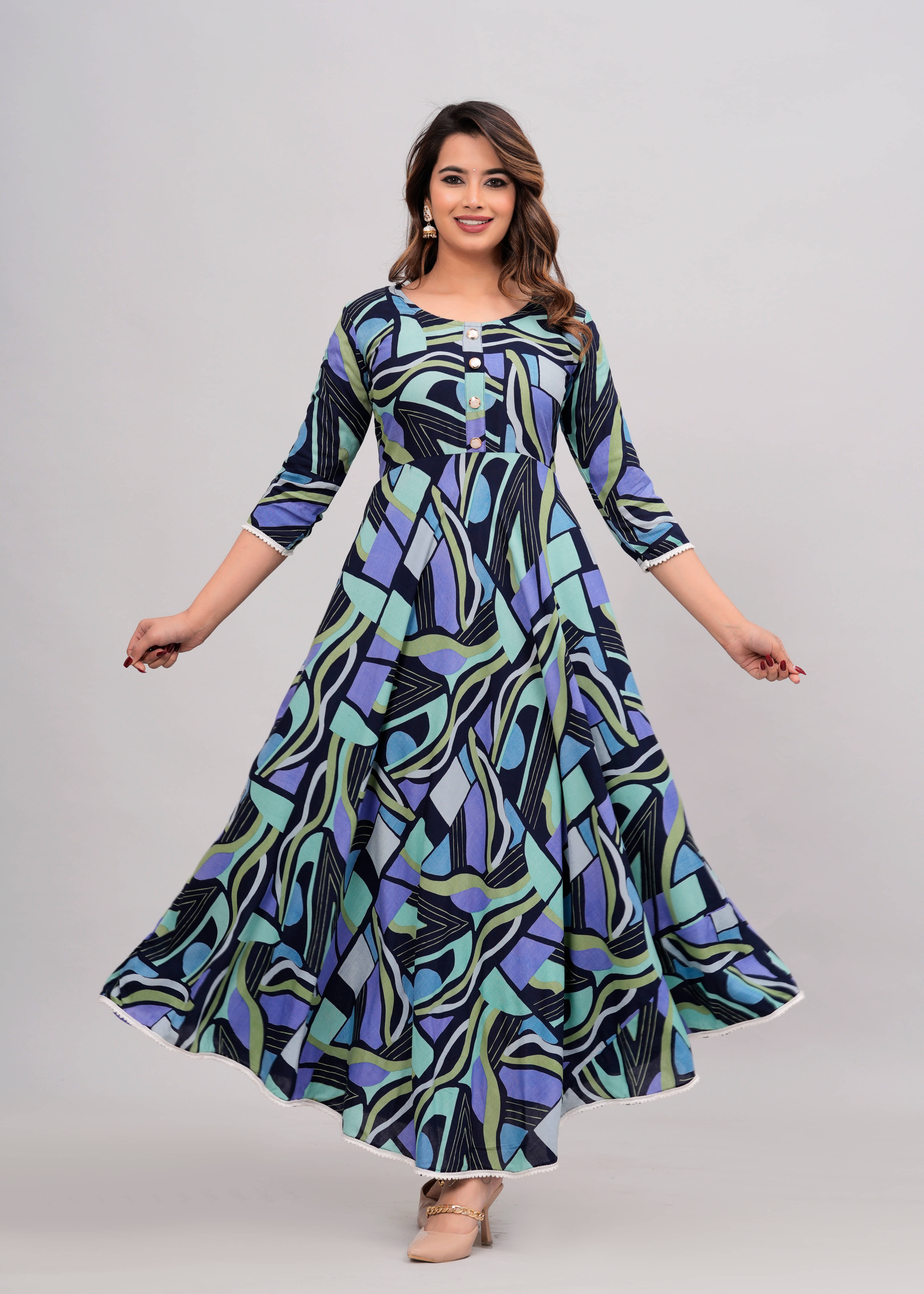 ANNEIV Rayon Printed Anarkali Women's Kurti - Blue ( Pack of 1 ) ANNEIV Rayon Printed Anarkali Women's Kurti - Blue ( Pack of 1 )