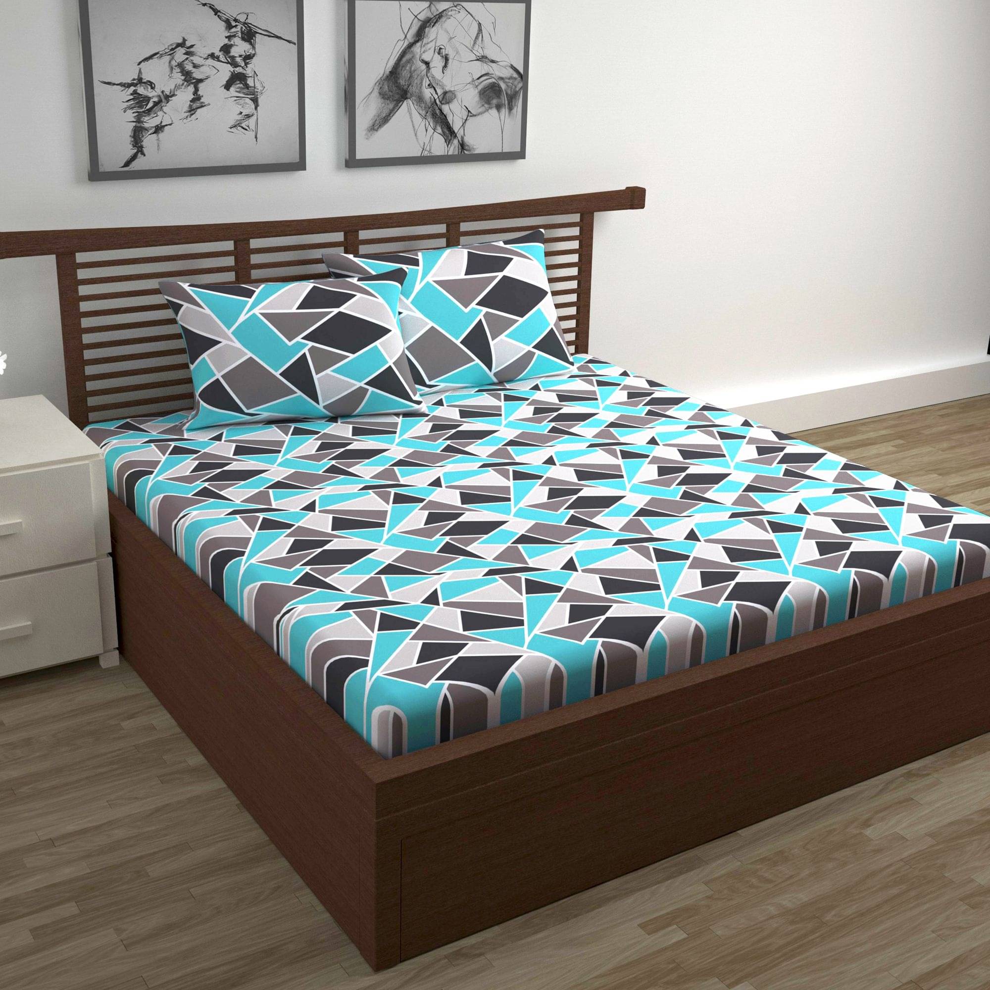     			DIVINE CASA Cotton Double Bedsheet ( Blue )