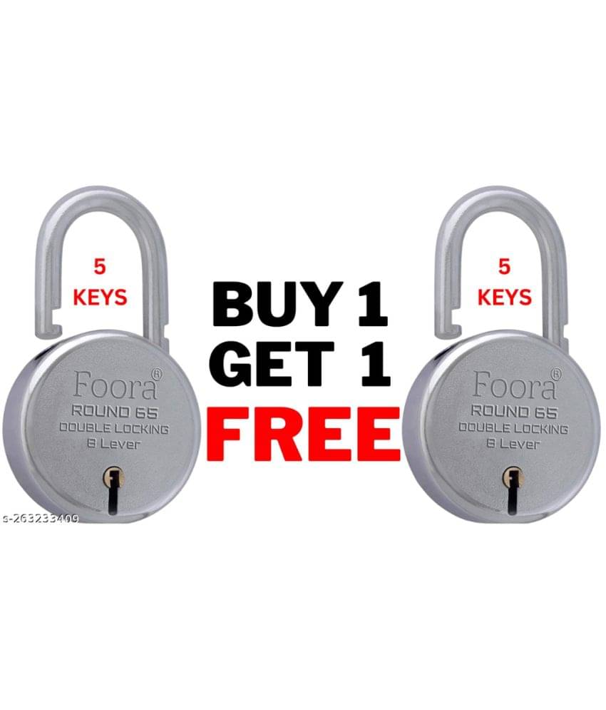Foora Lock and Keys Door Lock for Home - Round 65mm Pack of 2 Padlocks with 5 Keys, 8 Lever Double Locking, Gate & Shop Shutter, Silver Finish Foora Lock and Keys Door Lock for Home - Round 65mm Pack of 2 Padlocks with 5 Keys, 8 Lever Double Locking, Gate & Shop Shutter, Silver Finish