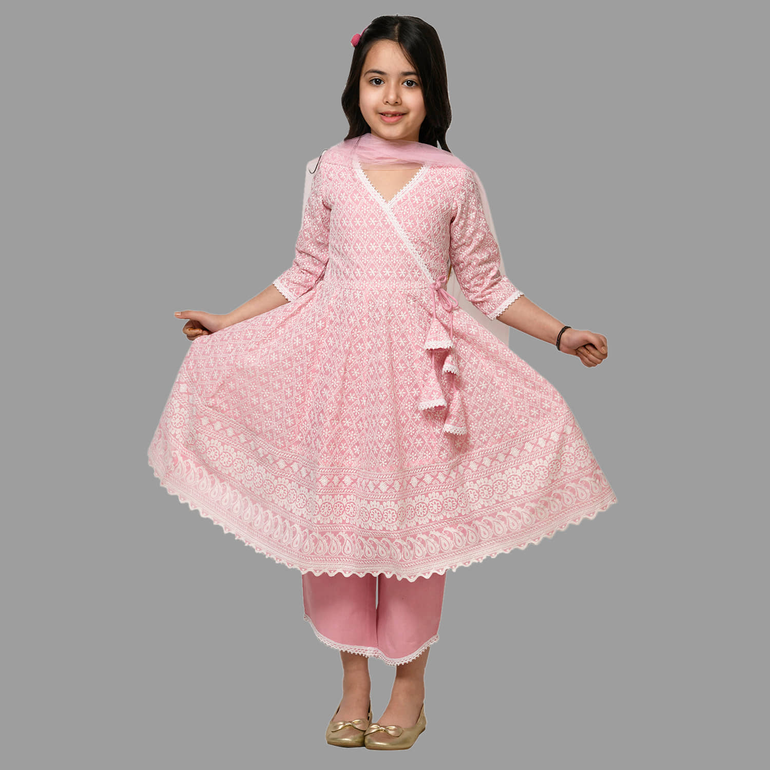 HLGARMENTS Girls Cotton Anarkali Suit Set ( Pack of 1 , Pink )