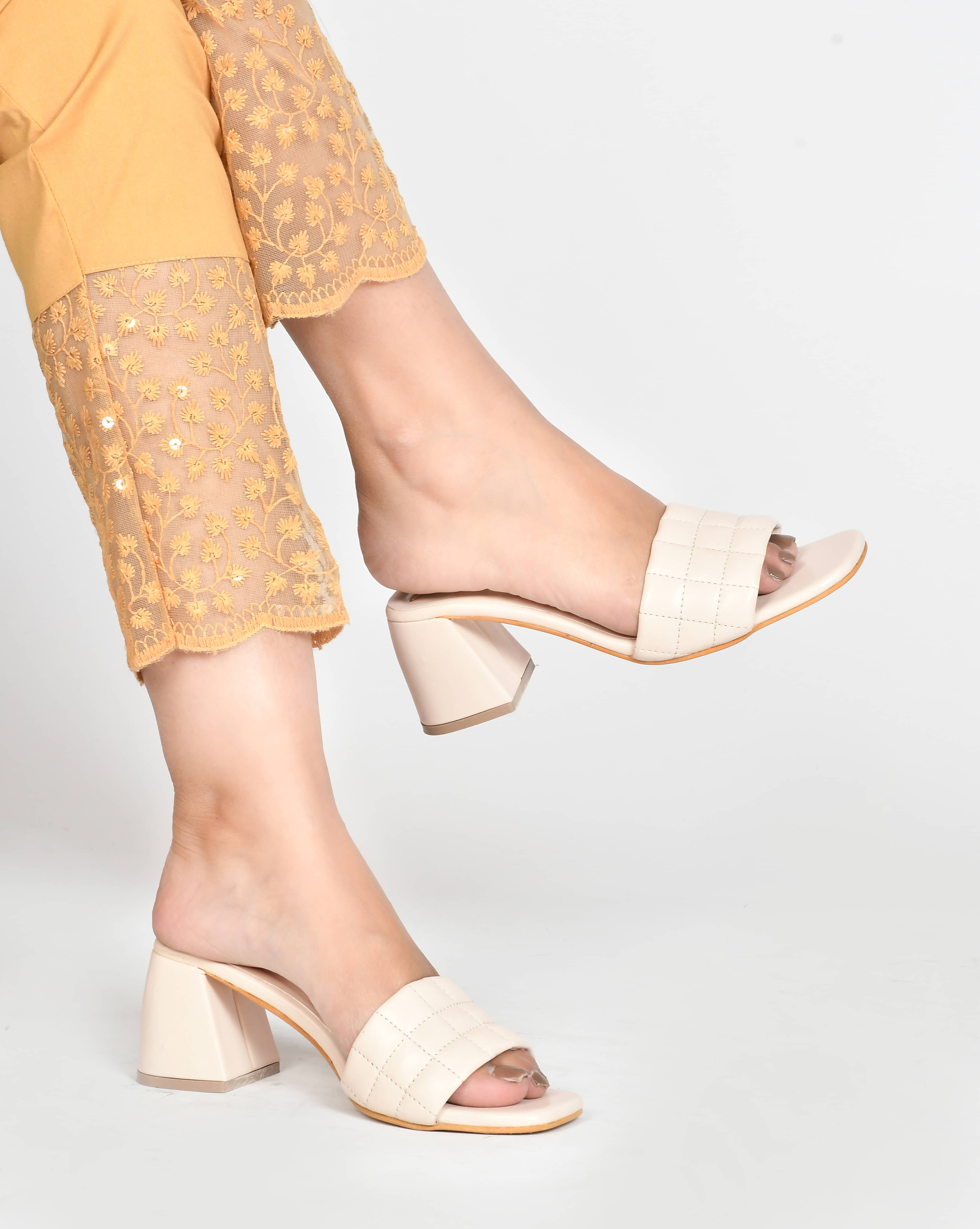     			JM Looks Cream Women's Slip On Heels