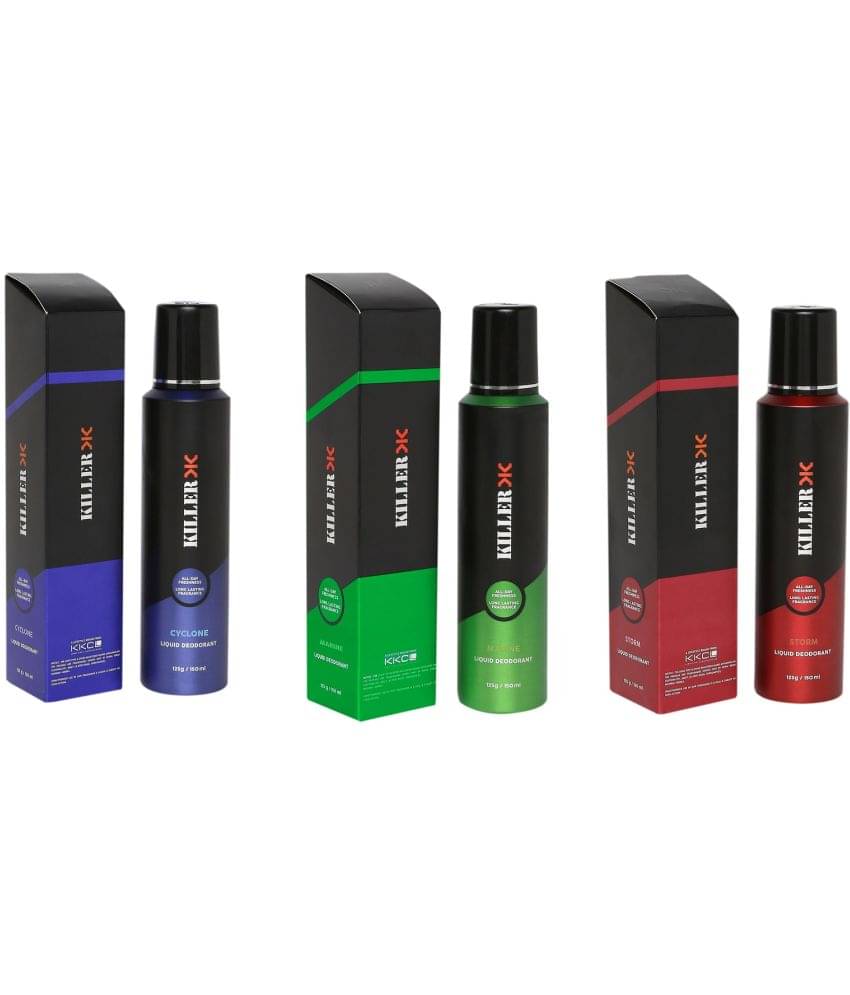     			Killer combo of 3 deodorant, no gas liquid Body Spray for Men 450 ml ( Pack of 3 )