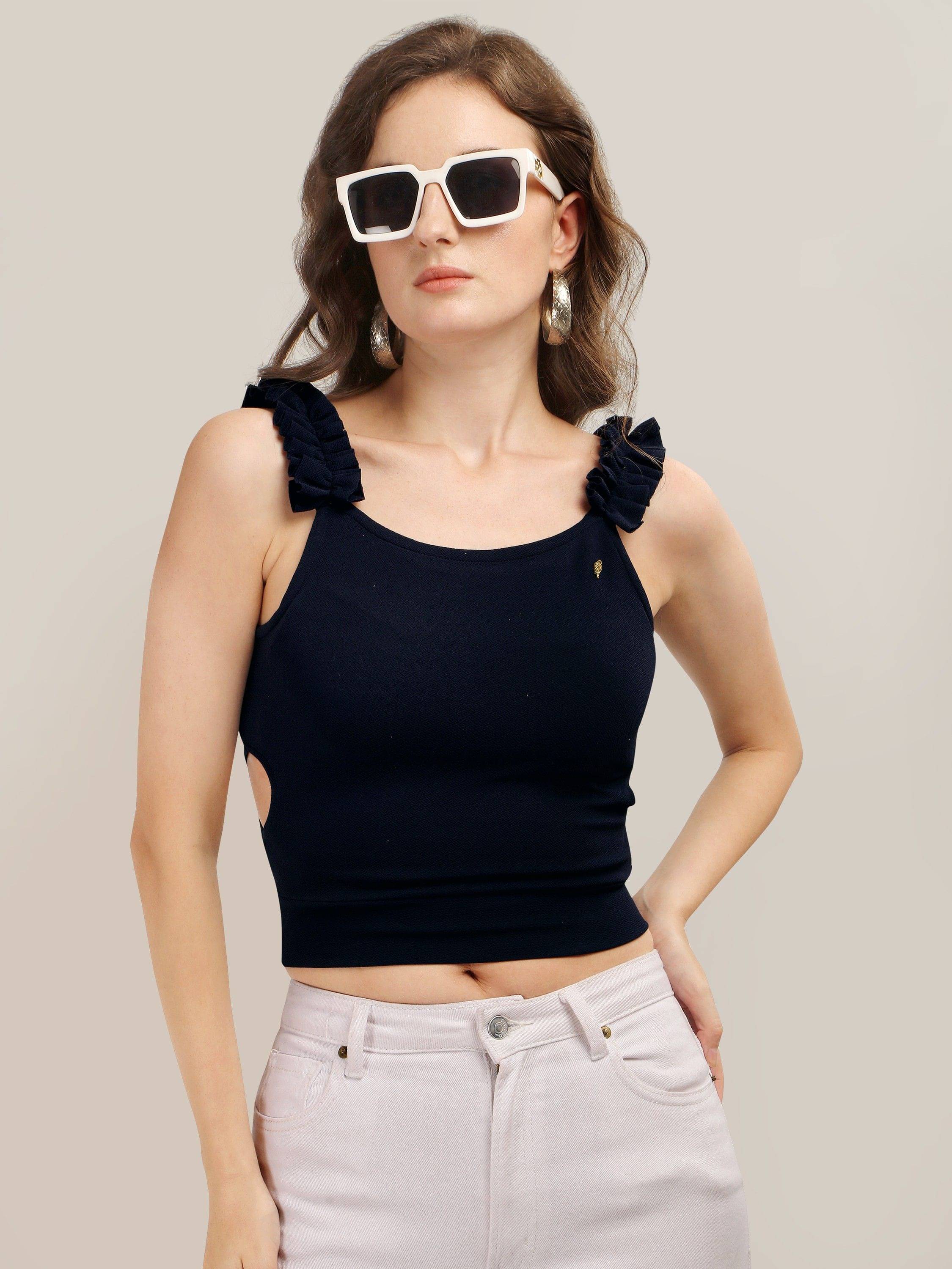 Prettify Women's Cotton Blend Crop Top ( Navy Blue ) Prettify Women's Cotton Blend Crop Top ( Navy Blue )