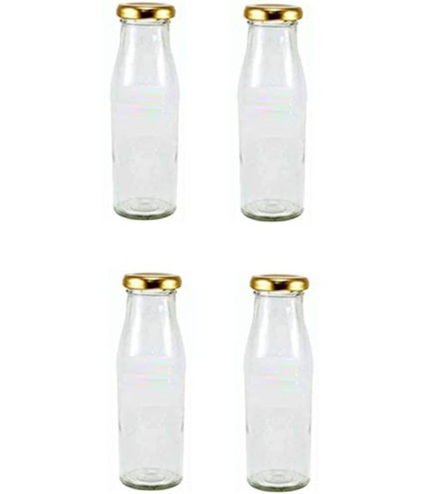 Somil Glass Water And Milk Bottle, Pack Of 4 Transparent Water Bottle 300 mL ( Set of 4 )
