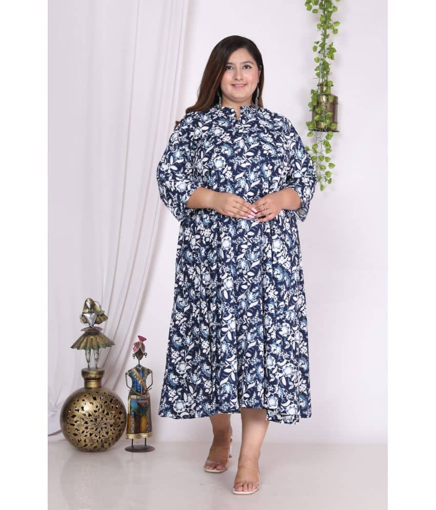 Swasti Cotton Blend Printed Flared Women's Kurti - Blue ( Pack of 1 ) - Kurtis, Tunics | Buy online on ZillyBuy