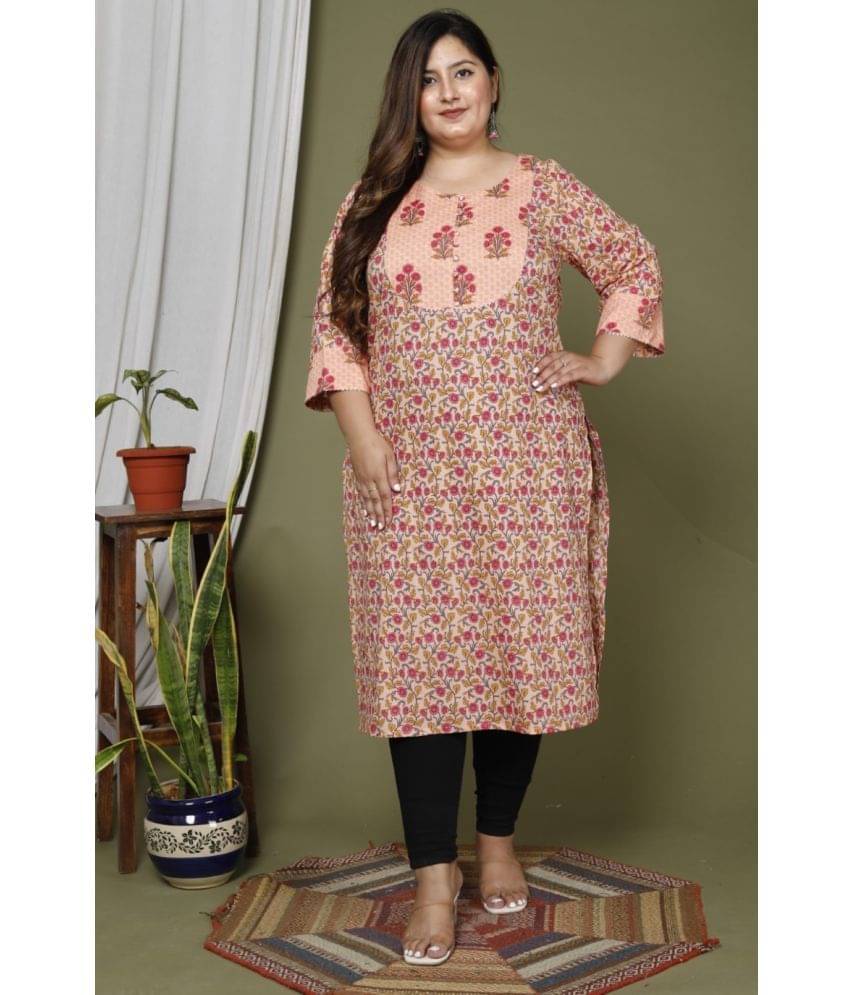 Swasti Cotton Blend Printed Straight Women's Kurti - Peach ( Pack of 1 ) Swasti Cotton Blend Printed Straight Women's Kurti - Peach ( Pack of 1 )