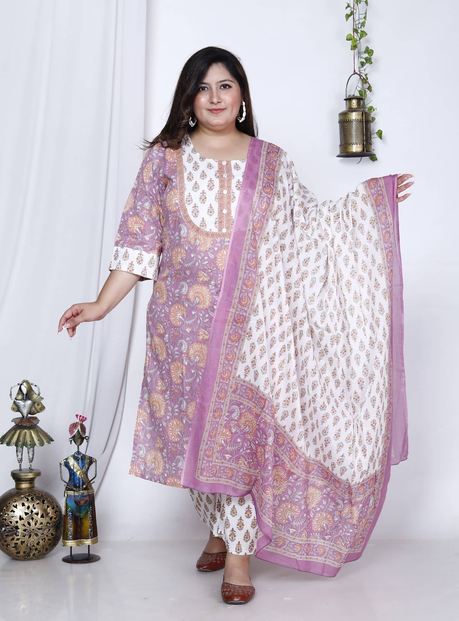 Swasti Cotton Printed Kurti With Palazzo Women's Stitched Salwar Suit - Purple ( Pack of 1 )