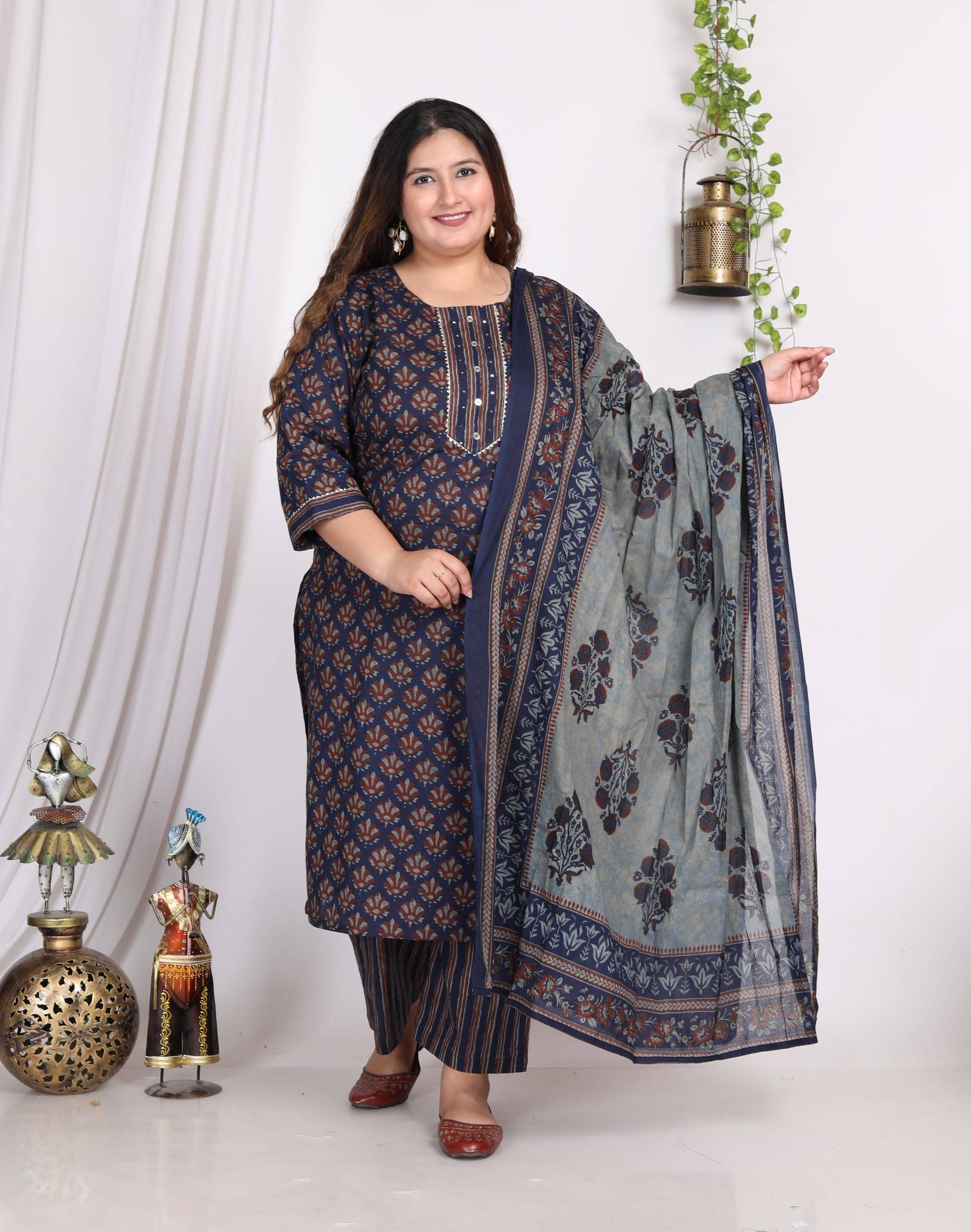 Swasti Cotton Printed Kurti With Palazzo Women's Stitched Salwar Suit - Blue ( Pack of 1 ) Swasti Cotton Printed Kurti With Palazzo Women's Stitched Salwar Suit - Blue ( Pack of 1 )