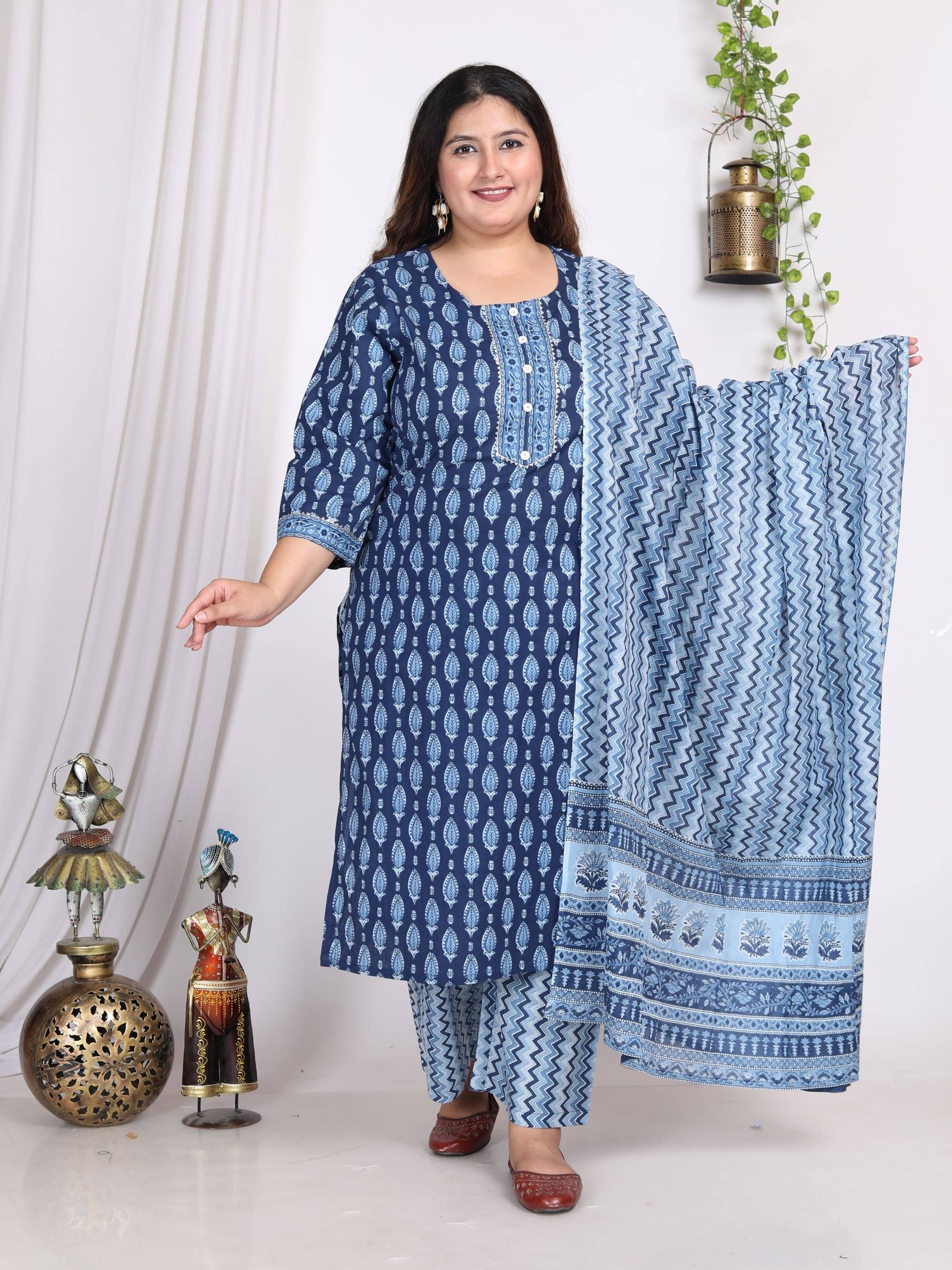 Swasti Cotton Printed Kurti With Palazzo Women's Stitched Salwar Suit - Blue ( Pack of 1 ) Swasti Cotton Printed Kurti With Palazzo Women's Stitched Salwar Suit - Blue ( Pack of 1 )