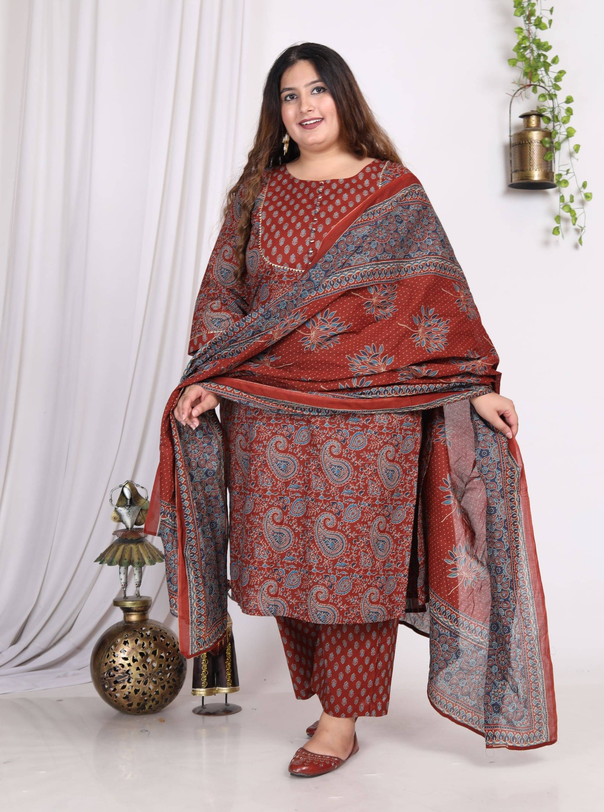 Swasti Cotton Printed Kurti With Palazzo Women's Stitched Salwar Suit - Maroon ( Pack of 1 ) Swasti Cotton Printed Kurti With Palazzo Women's Stitched Salwar Suit - Maroon ( Pack of 1 )