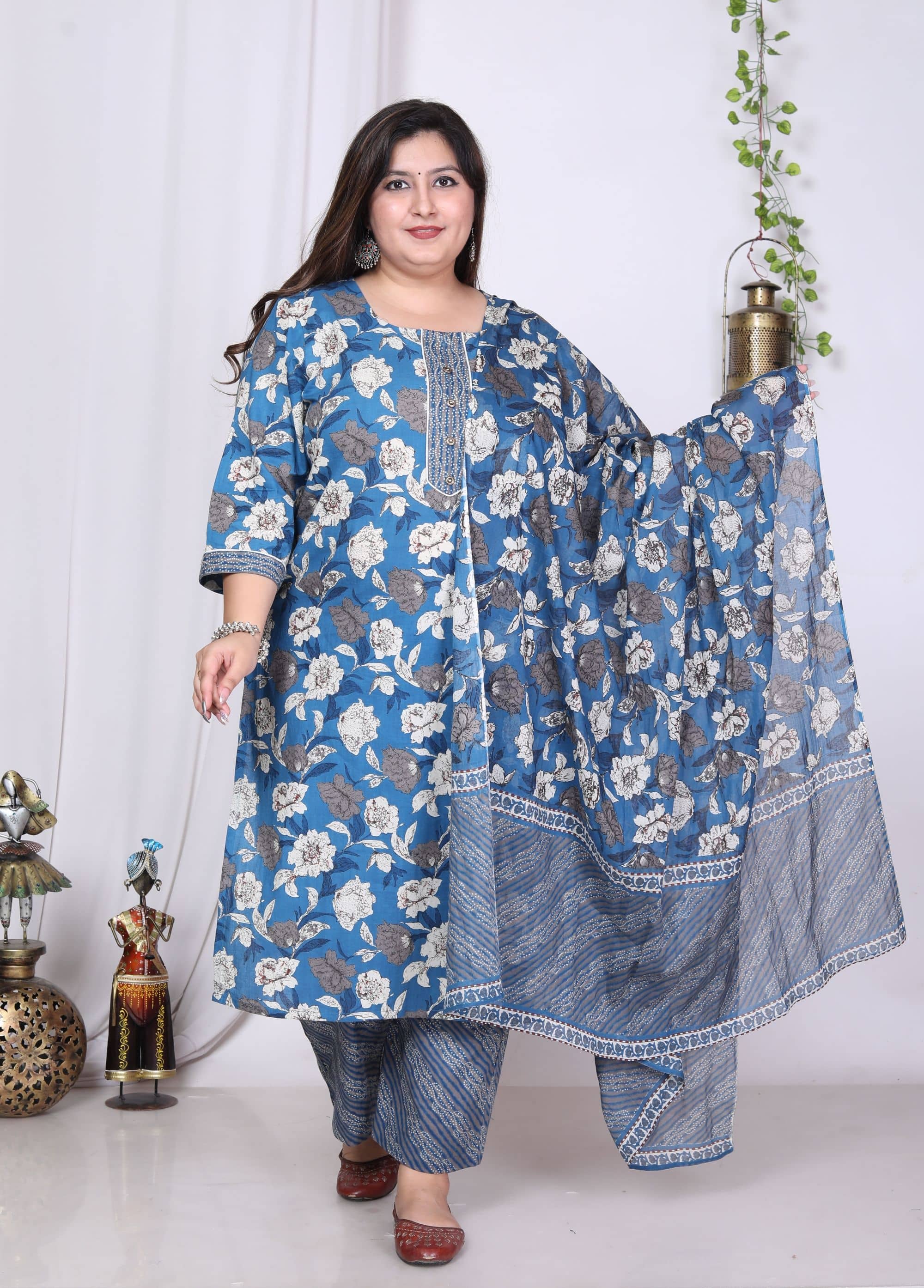 Swasti Cotton Printed Kurti With Palazzo Women's Stitched Salwar Suit - Blue ( Pack of 1 )