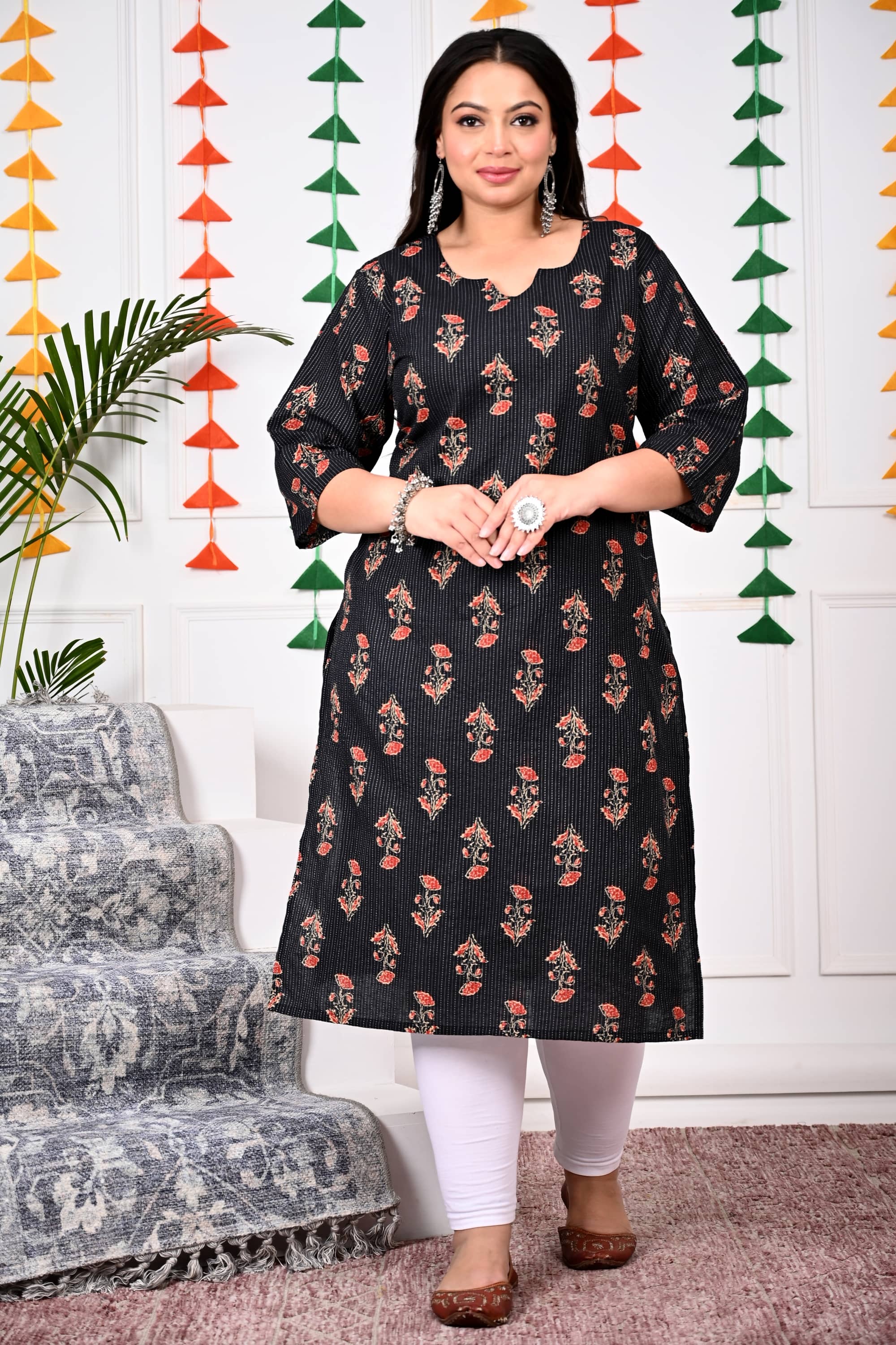 Swasti Cotton Printed Straight Women's Kurti - Black ( Pack of 1 ) - Kurtis, Tunics | Buy online on ZillyBuy