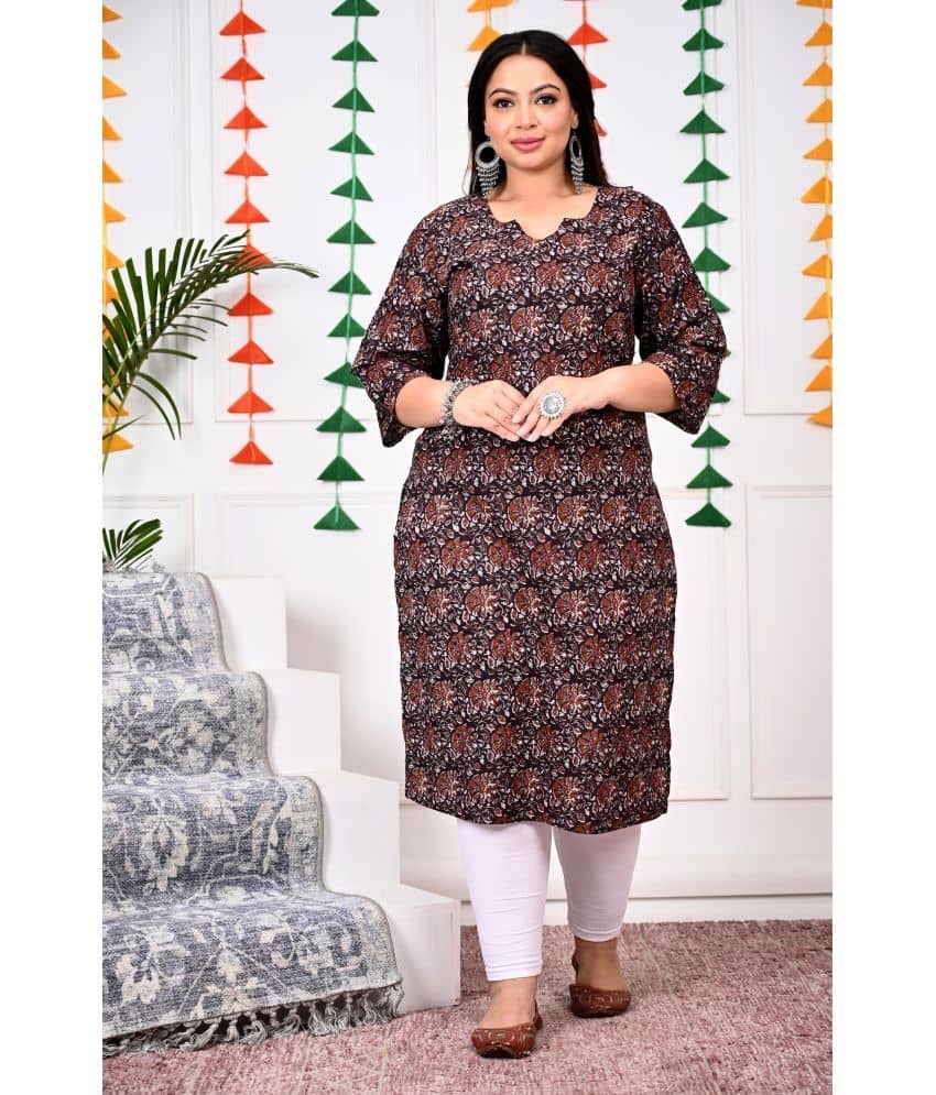 Swasti Cotton Printed Straight Women's Kurti - Brown ( Pack of 1 ) - Kurtis, Tunics | Buy online on ZillyBuy