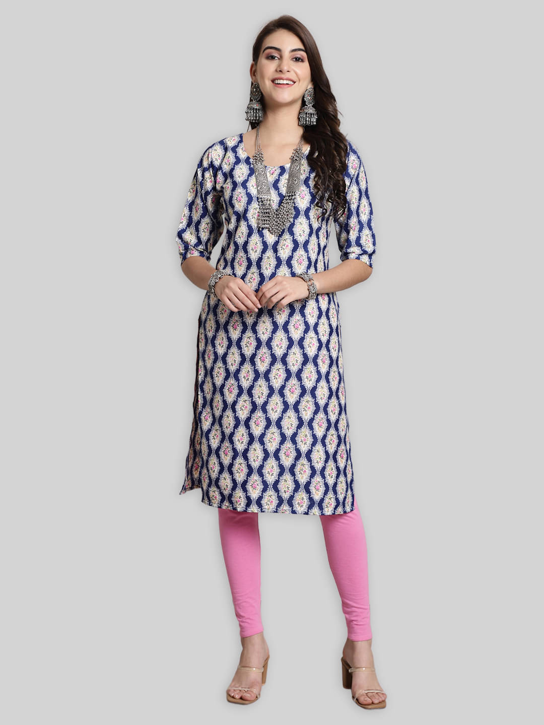 7Threads Crepe Printed Straight Women's Kurti - Blue ( Pack of 1 ) 7Threads Crepe Printed Straight Women's Kurti - Blue ( Pack of 1 )