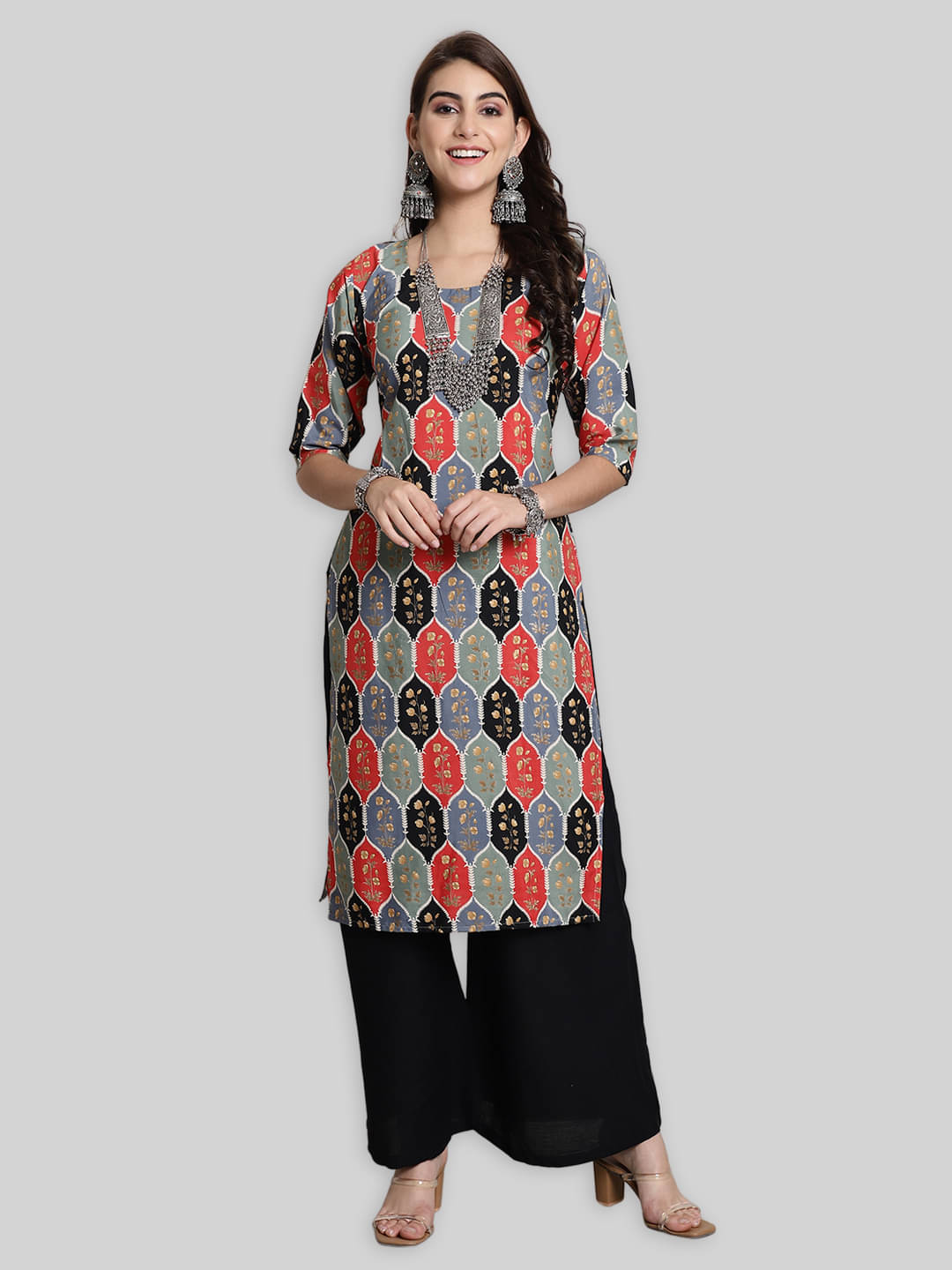     			7Threads Crepe Printed Straight Women's Kurti - Orange ( Pack of 1 )