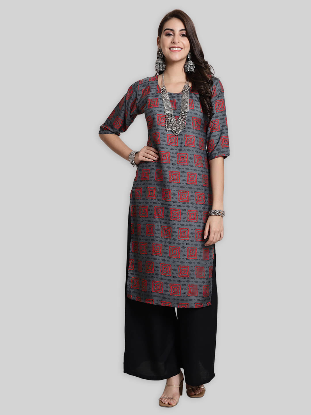     			7Threads Crepe Printed Straight Women's Kurti - Multicoloured ( Pack of 1 )