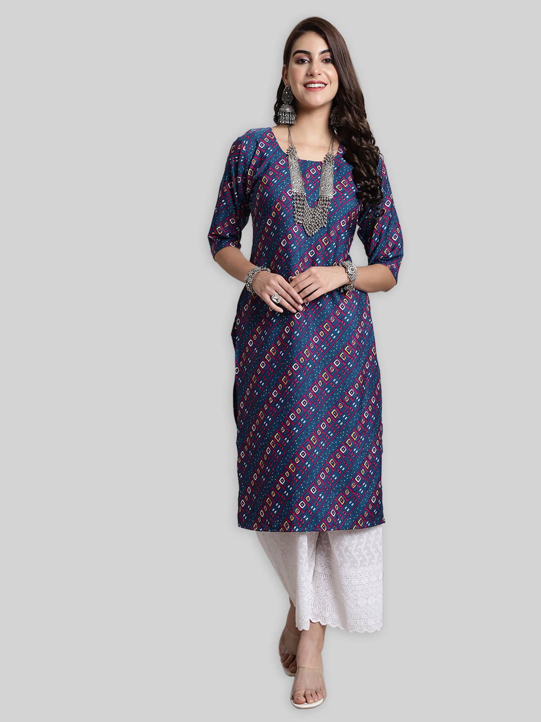 7Threads Crepe Printed Straight Women's Kurti - Blue ( Pack of 1 ) 7Threads Crepe Printed Straight Women's Kurti - Blue ( Pack of 1 )