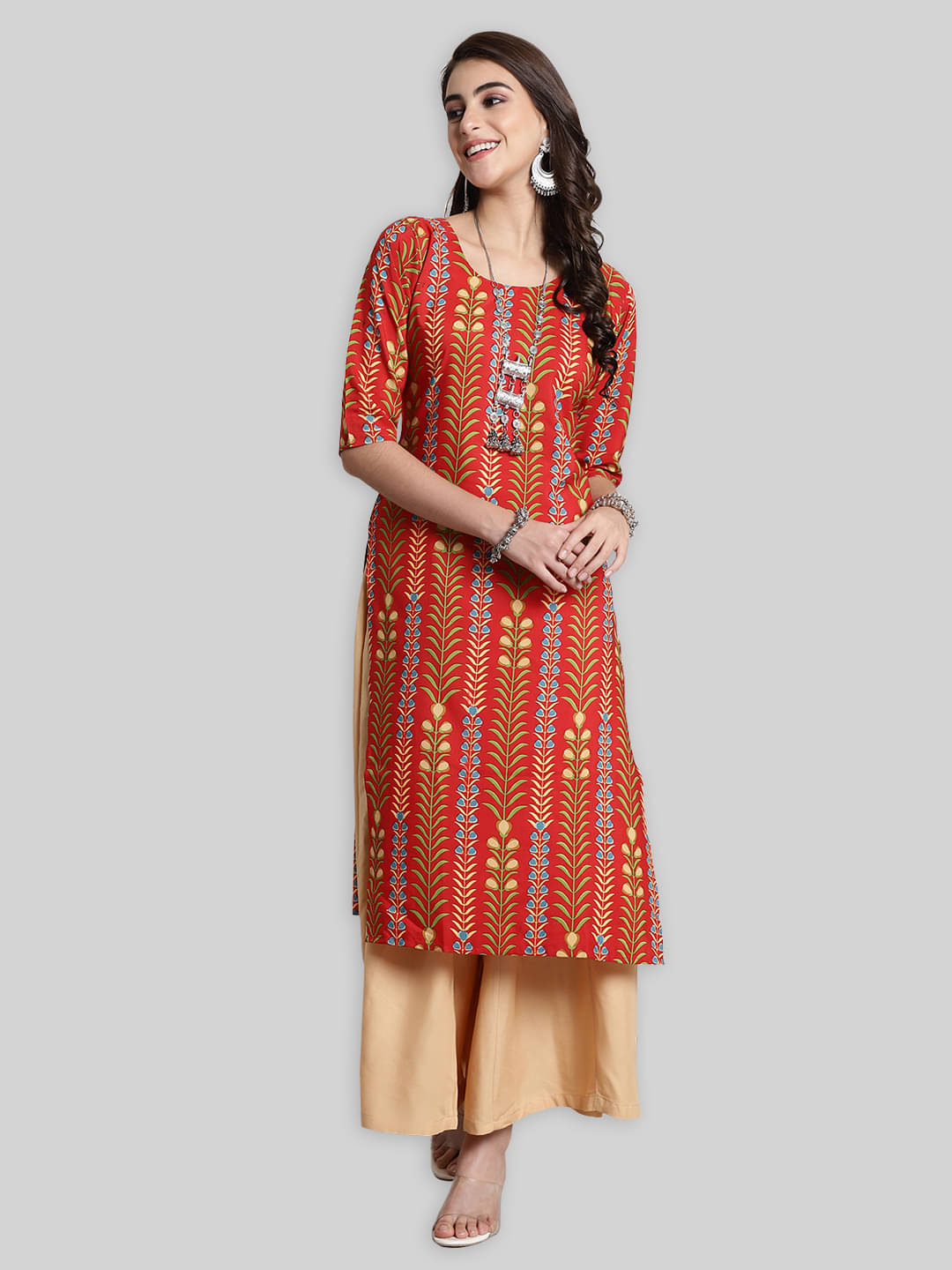 7Threads Crepe Printed Straight Women's Kurti - Orange ( Pack of 1 ) 7Threads Crepe Printed Straight Women's Kurti - Orange ( Pack of 1 )