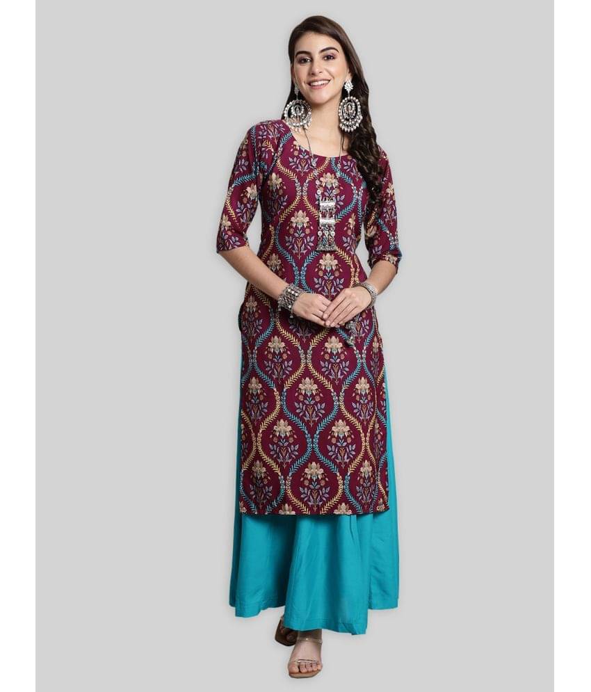 7Threads Crepe Printed Straight Women's Kurti - Purple ( Pack of 1 ) 7Threads Crepe Printed Straight Women's Kurti - Purple ( Pack of 1 )