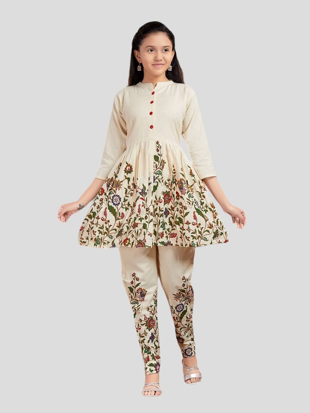 Aarika Girls Cotton Kurta and Pant Set ( Pack of 1 , Cream )