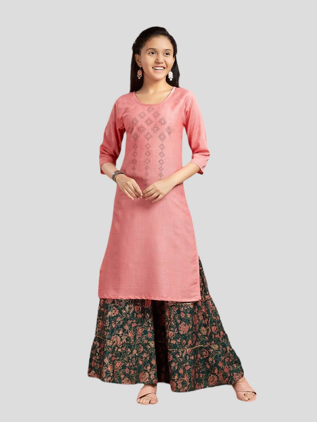 Aarika Girls Cotton Kurta and Sharara Set ( Pack of 1 , Peach )