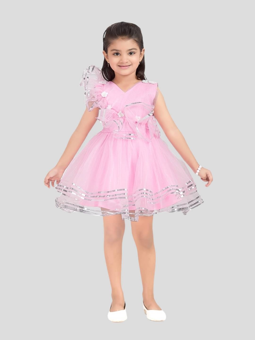     			Aarika Net Fit And Flare Dress For Girls ( Pack of 1 , Pink )